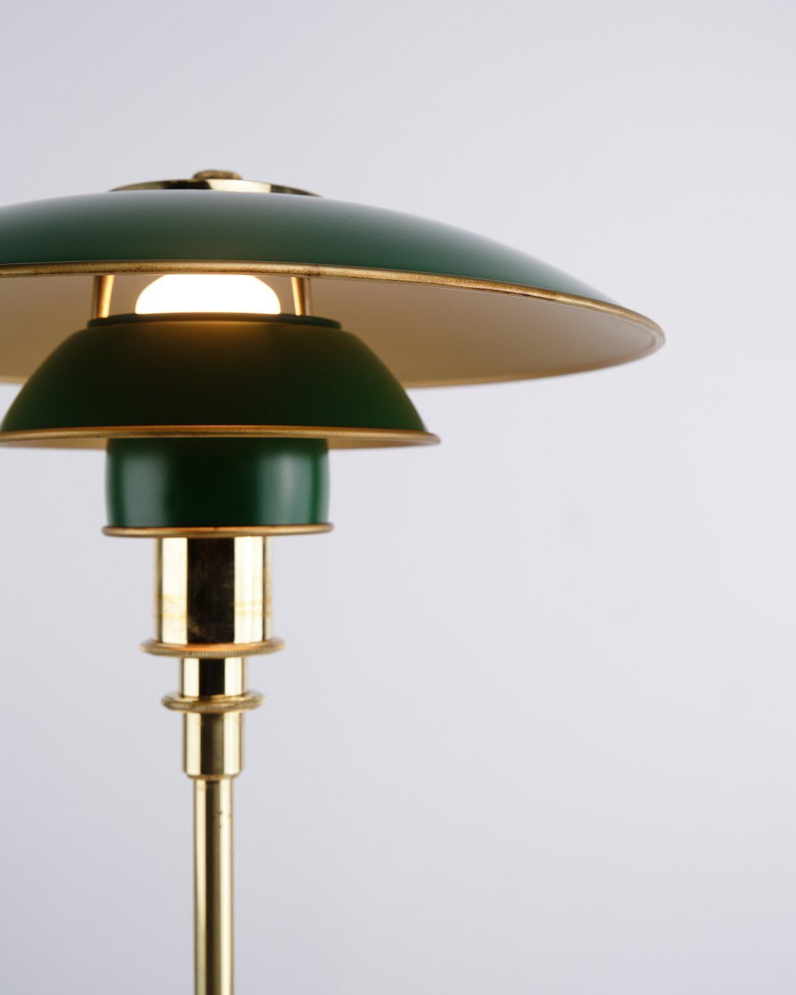 Poul Henningsen Table Lamp Model Ph 3/2 Anniversary Edition In Brass With Green Metal Shades For Louis Poulsen photo furniture