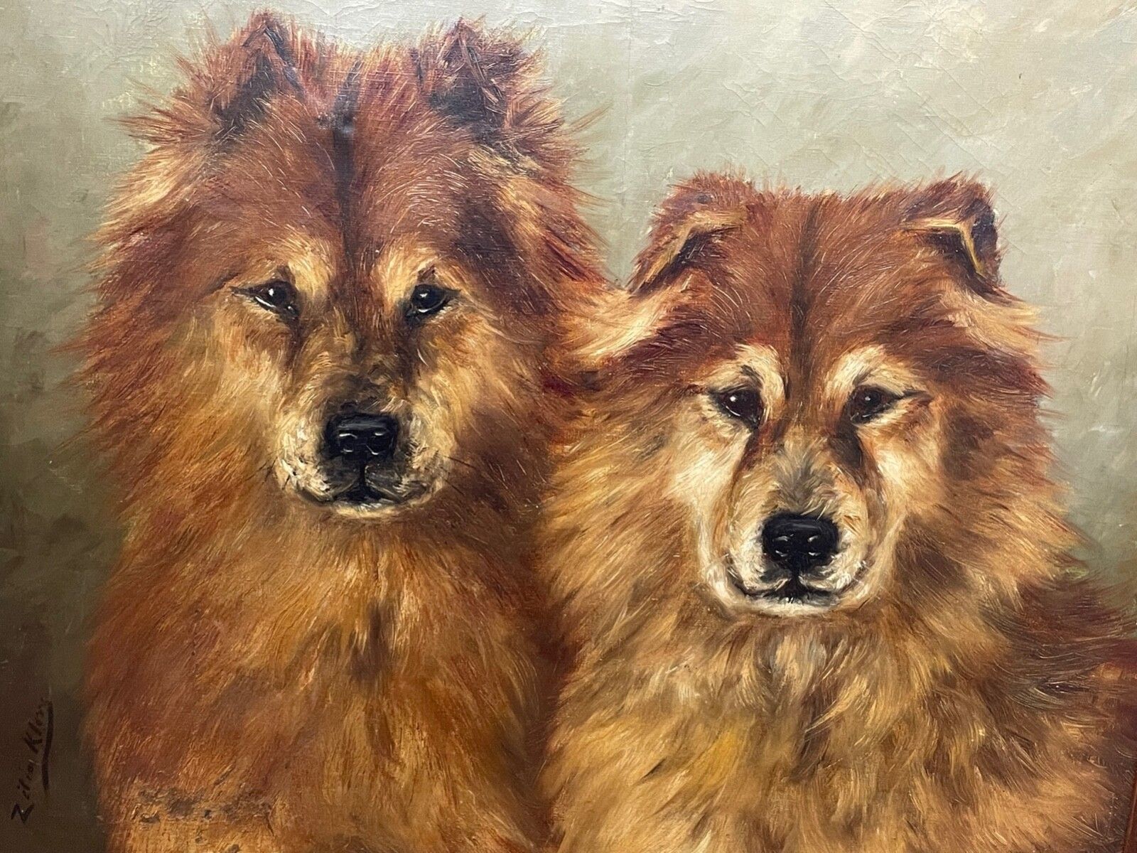 Painting Général Symon & Ping Ching Two Chinese Chow Chow Dogs By Zilia Klias photo furniture