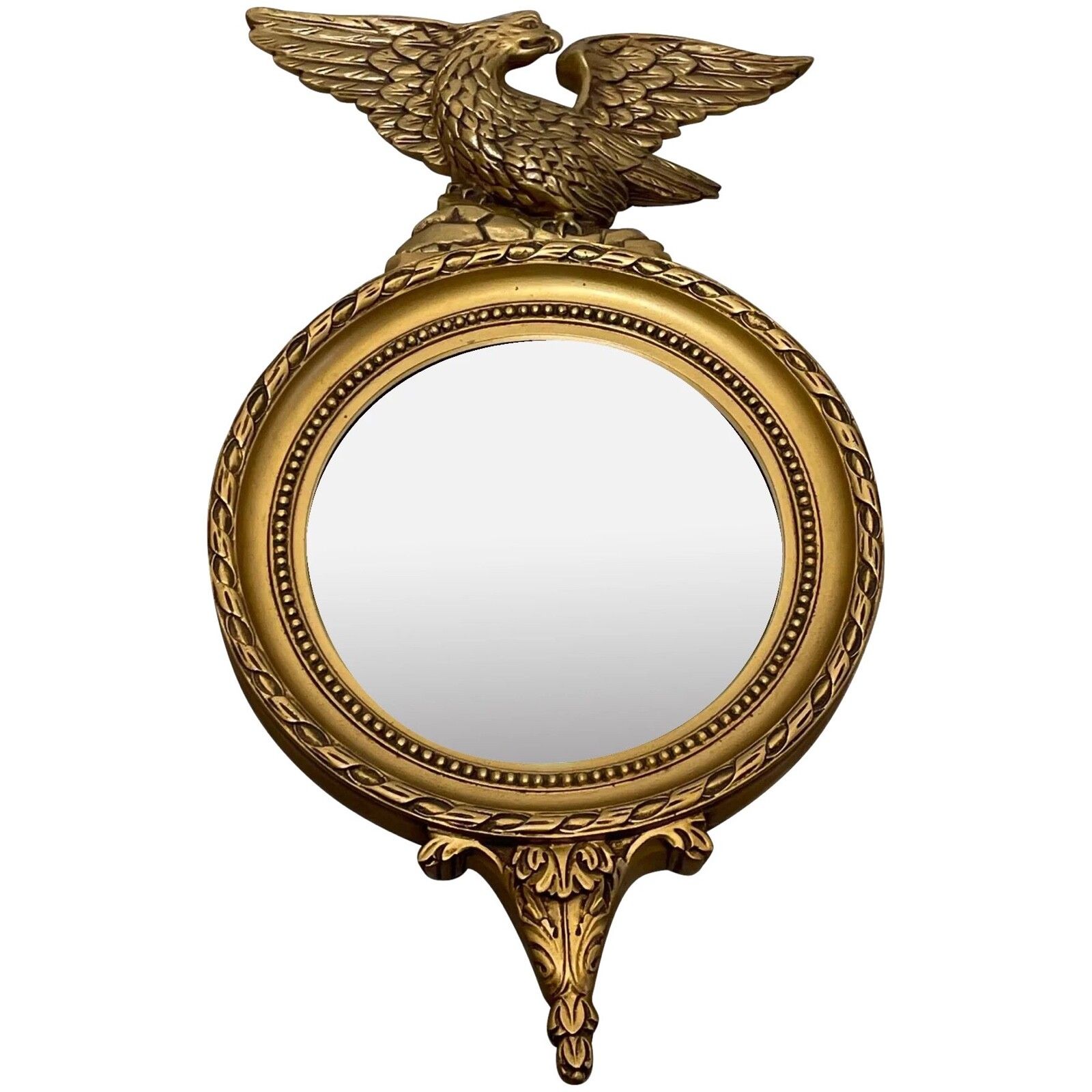 Beautiful Small Rare E Gomme English Gilt Eagle Crown Convex Wall Mirror C1950s