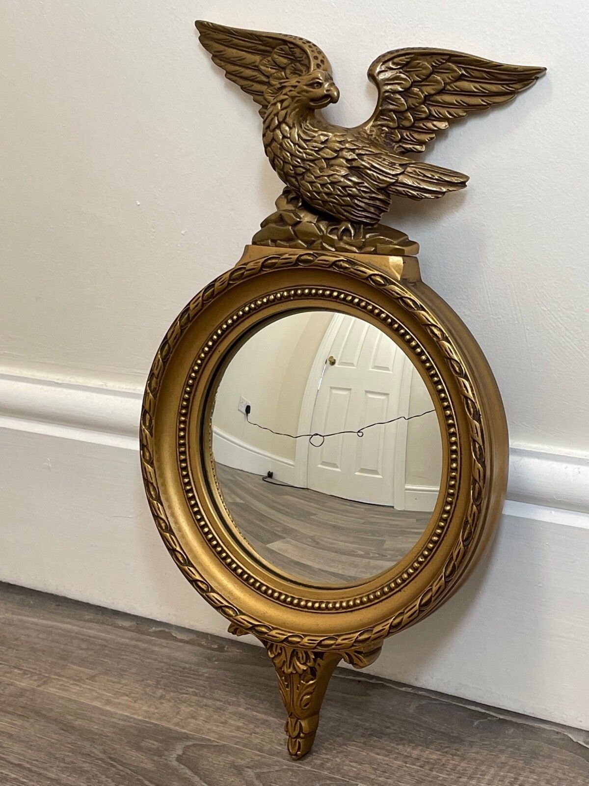 Beautiful Small Rare E Gomme English Gilt Eagle Crown Convex Wall Mirror C1950s photo furniture