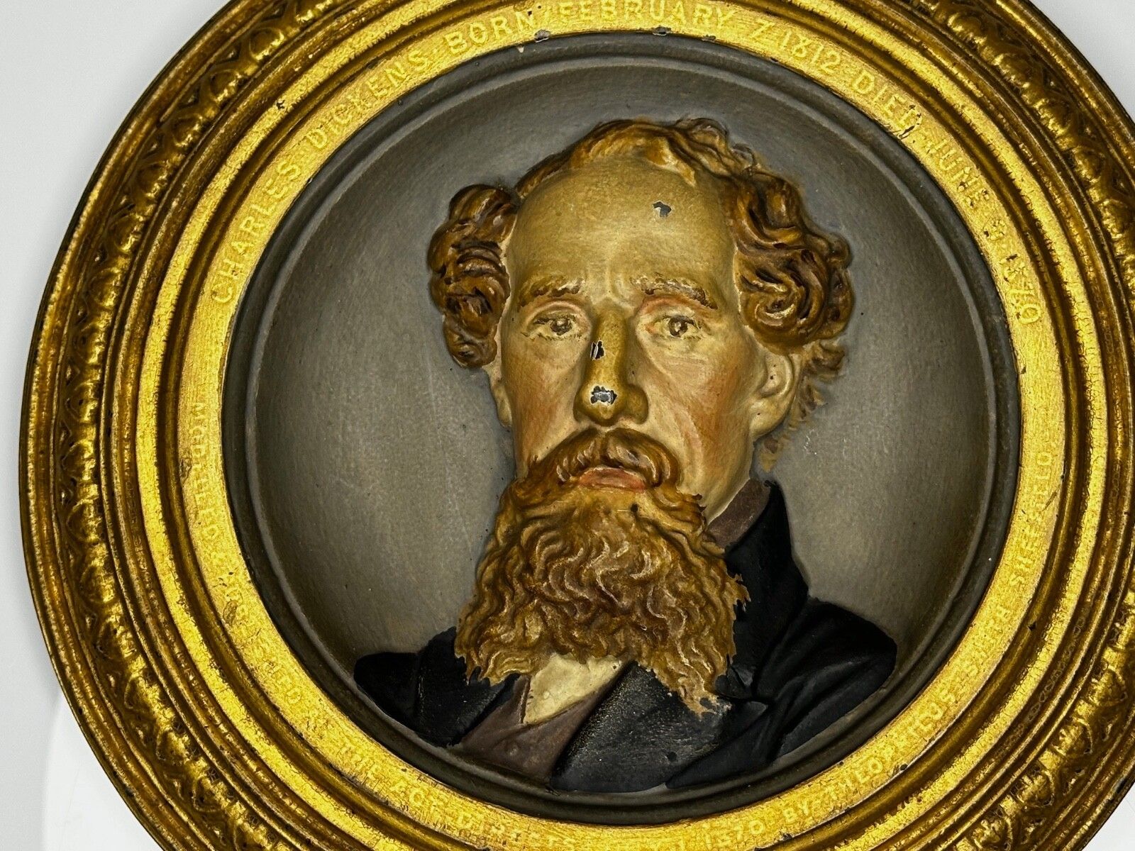 Victorian Gilt Bronze In Low Relief Charles Dickens Portrait Wall Sculpture photo furniture