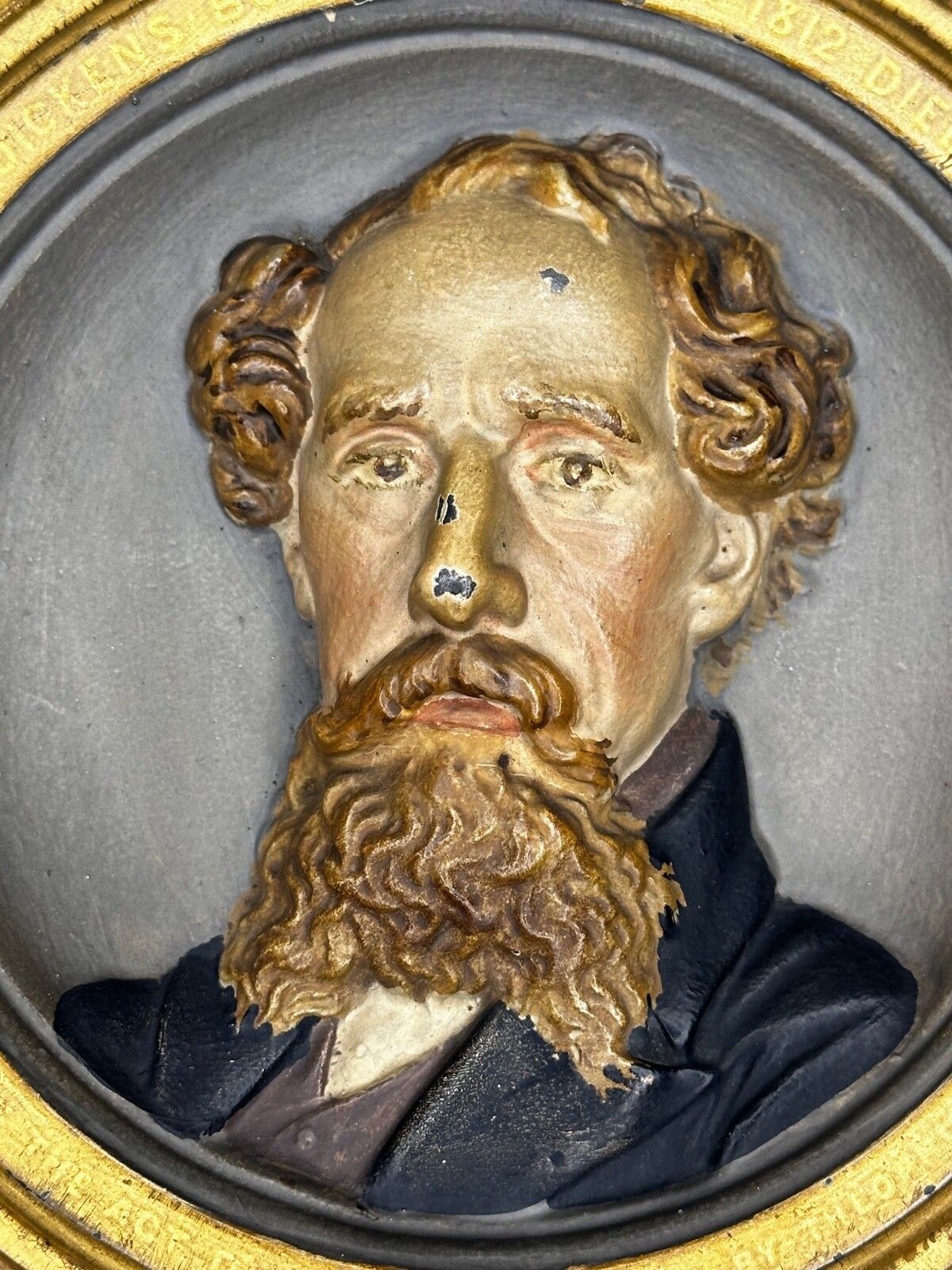 Victorian Gilt Bronze In Low Relief Charles Dickens Portrait Wall Sculpture photo for sale