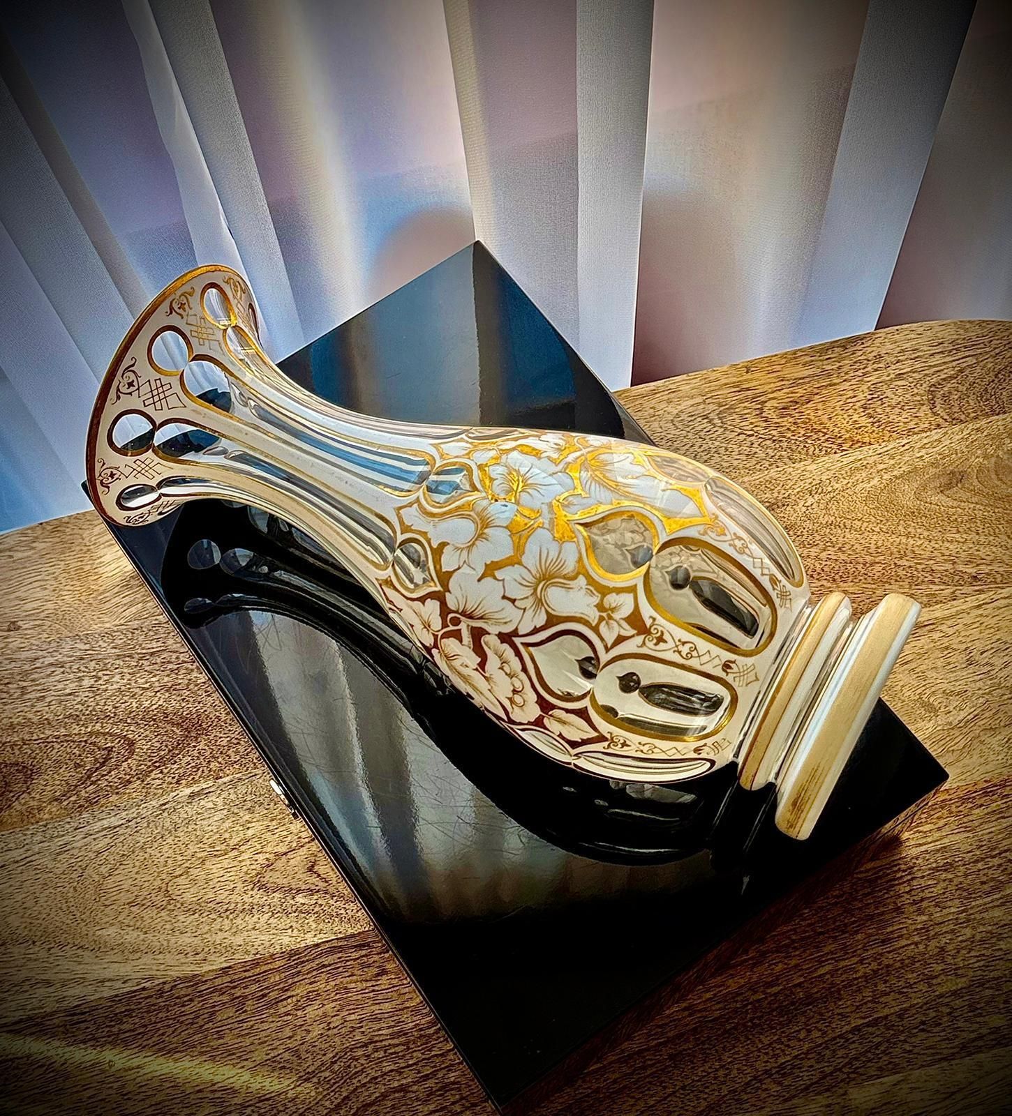 photo furniture Antique Bohemian White Overlay Glass Vase, 19th Century