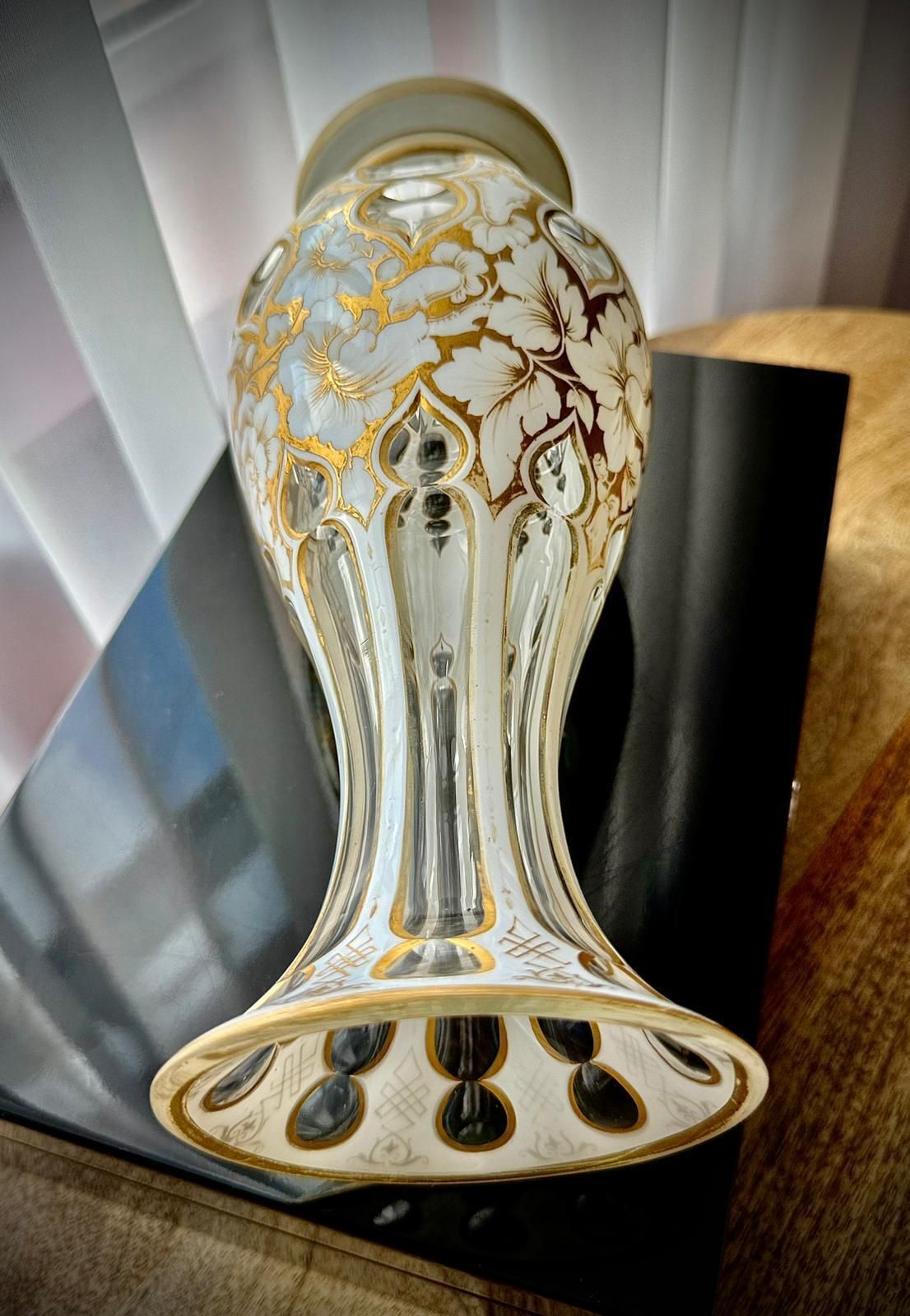 photo for sale Antique Bohemian White Overlay Glass Vase, 19th Century