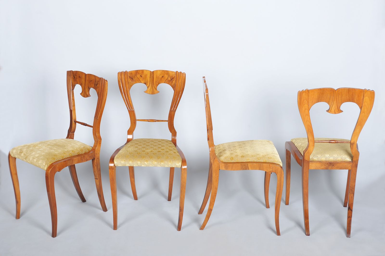 Set Of Four Restored Biedermeier Chairs, Walnut, Revived Polish, Czech, 1840s