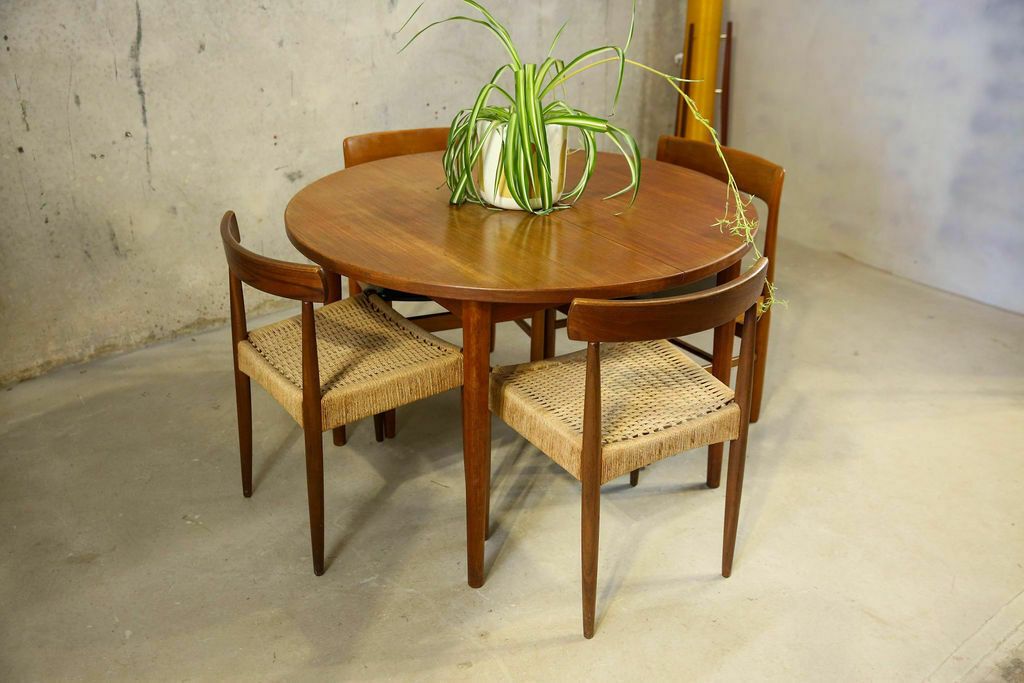 Nils Jonsson Swedish Extending Troeds Teak Dining Table With 4 Papercord Chairs By Arne Hovmand Olsen For Mogens Kold