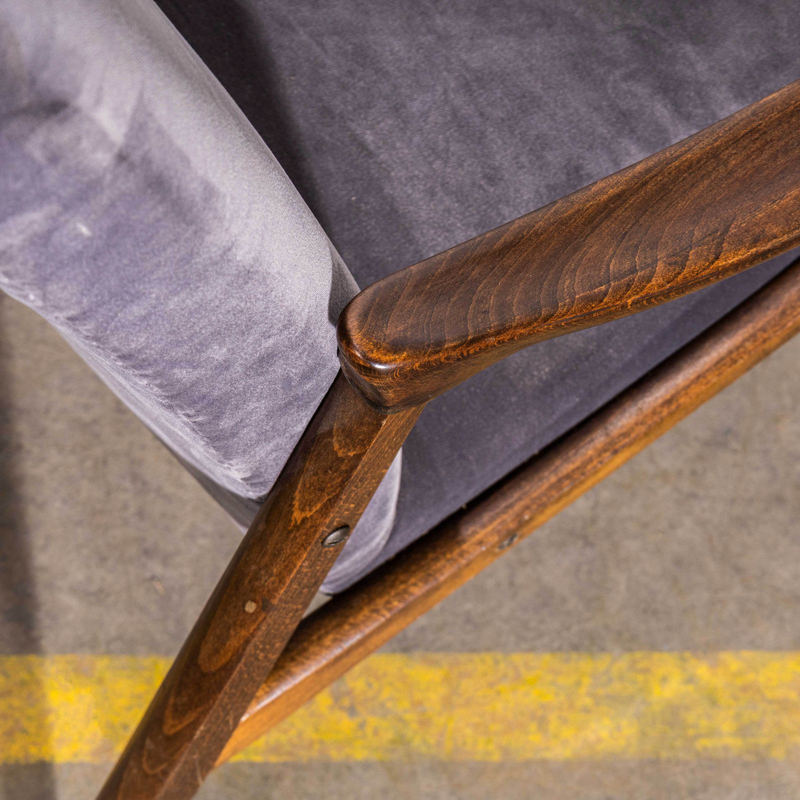 photo for sale 1950’s Jaroslav Smidek Original Re Upholstered Armchairs In Grey Cotton Velvet
