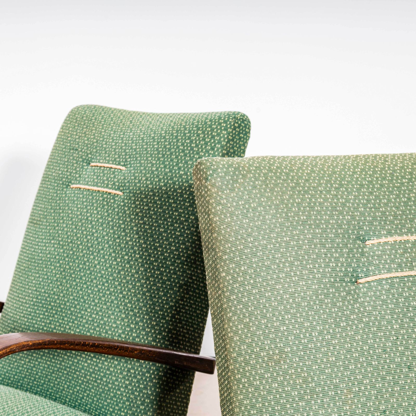 1950’s Jaroslav šmídek Original Sprung Seat Armchairs In Geometric Jacquard Fabric photo for sale