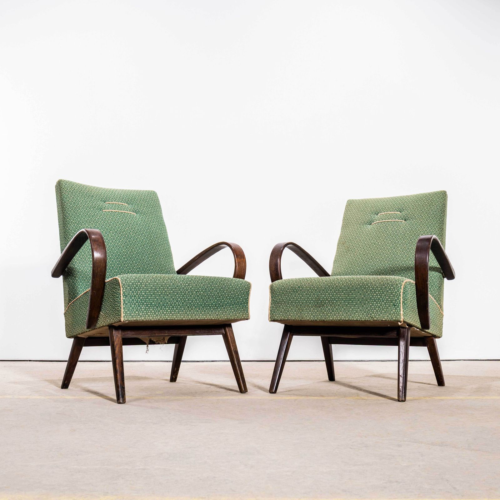 1950’s Jaroslav šmídek Original Sprung Seat Armchairs In Geometric Jacquard Fabric photo Furniture