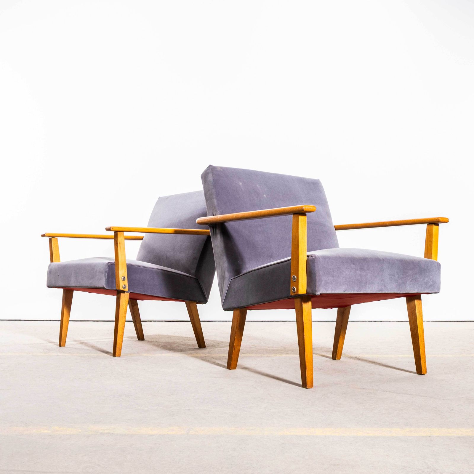 1950’s Mid Century Upholstered Grey Armchairs With Straight Arms photo furniture