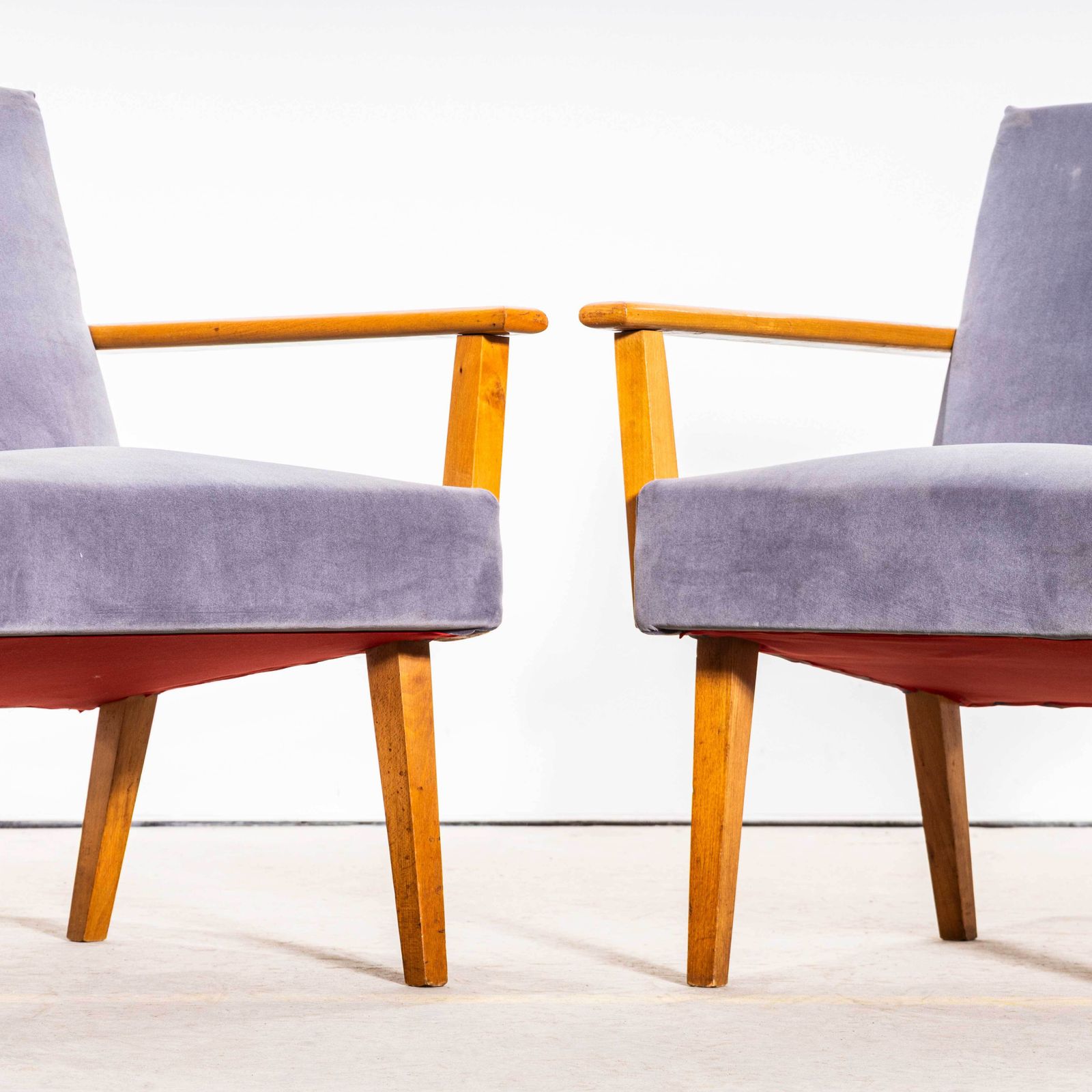1950’s Mid Century Upholstered Grey Armchairs With Straight Arms photo vinterior