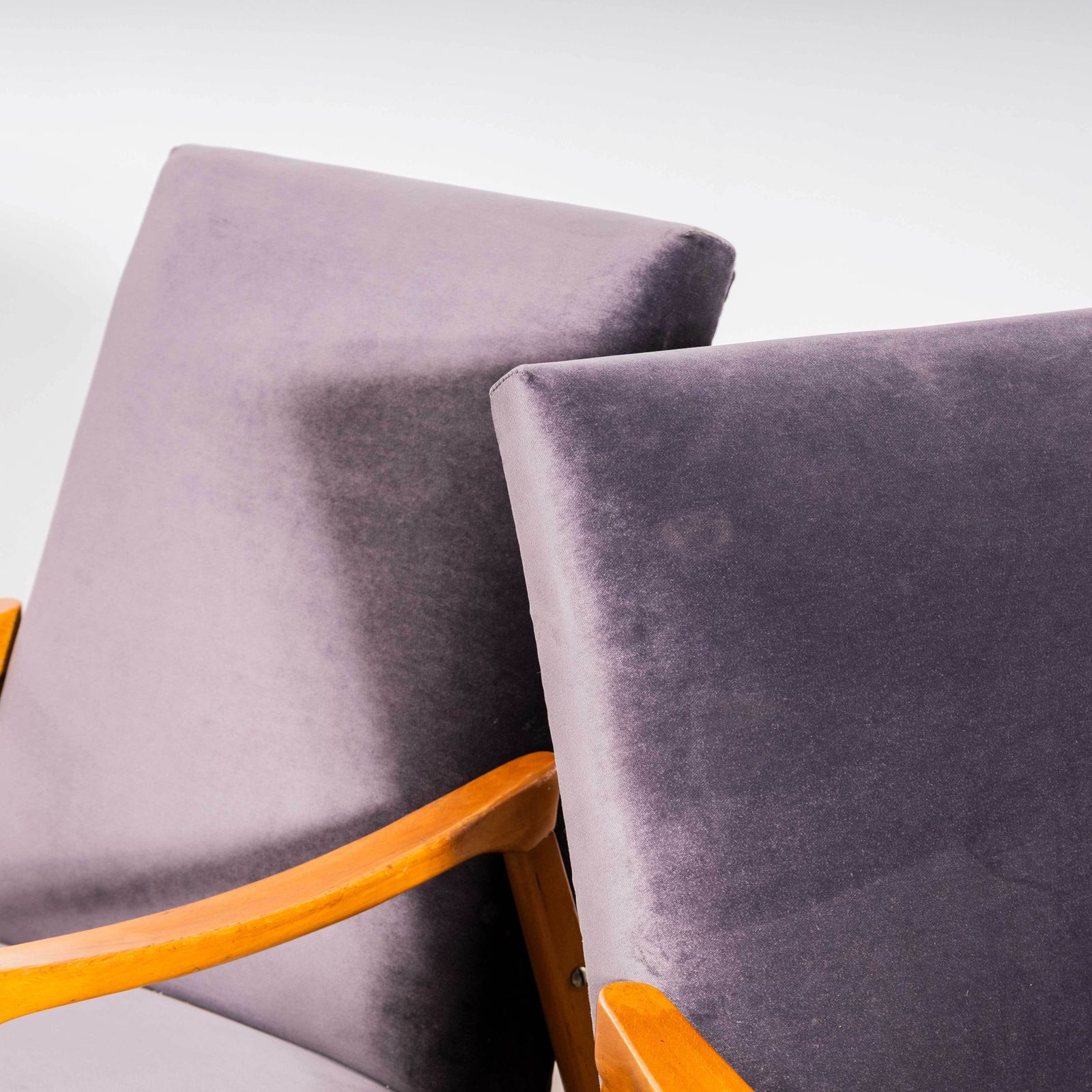 1950's Jaroslav Smidek Original Re Upholstered Armchairs   Grey Cotton Velvet With Light Frame photo for sale