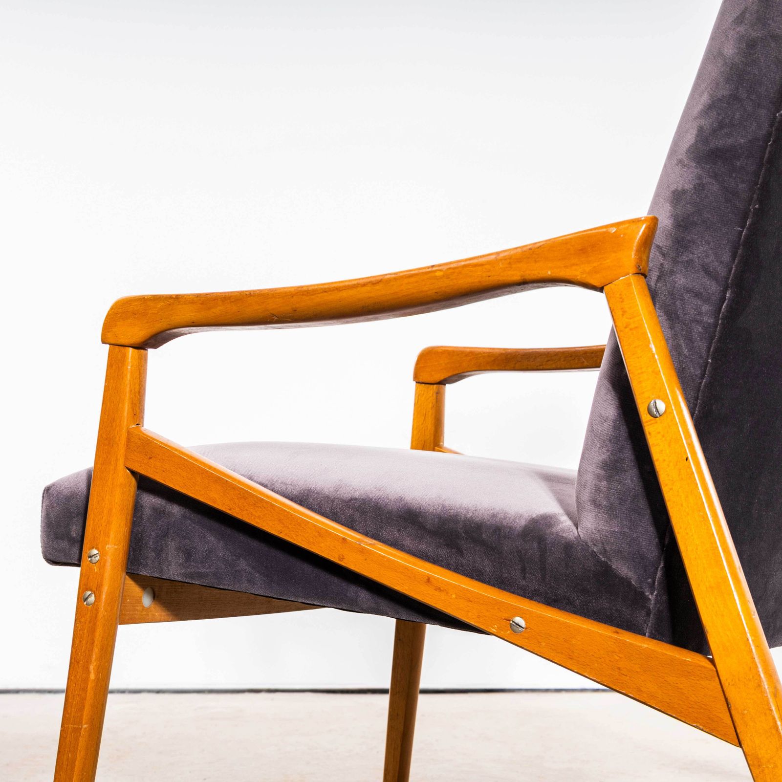 1950's Jaroslav Smidek Original Re Upholstered Armchairs   Grey Cotton Velvet With Light Frame photo 395.0