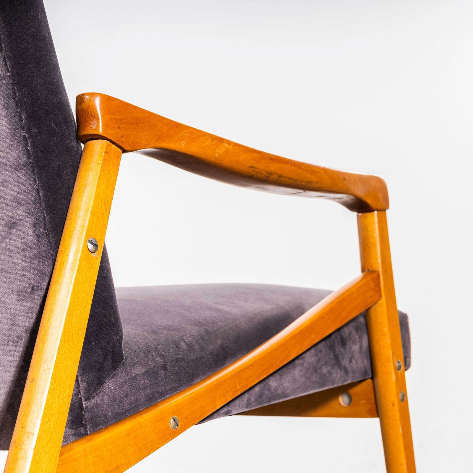1950's Jaroslav Smidek Original Re Upholstered Armchairs   Grey Cotton Velvet With Light Frame photo buy