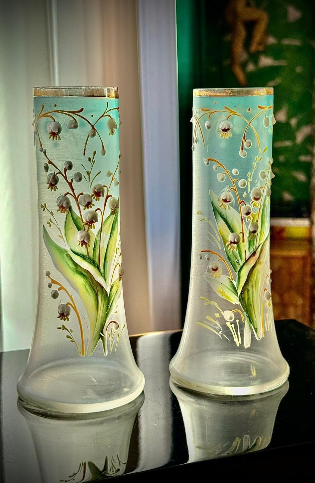 Pair Of Art Nouveau Satin Glass Vases, Attributed To Legras photo Home Decor