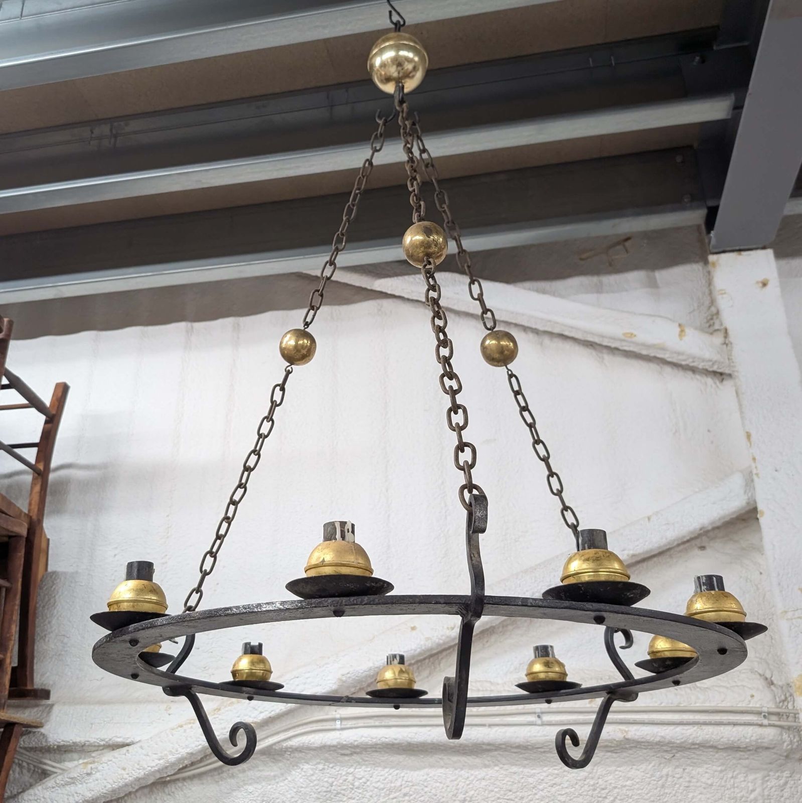 Large Cast Iron And Brass Corona Chandelier For 9 Candles