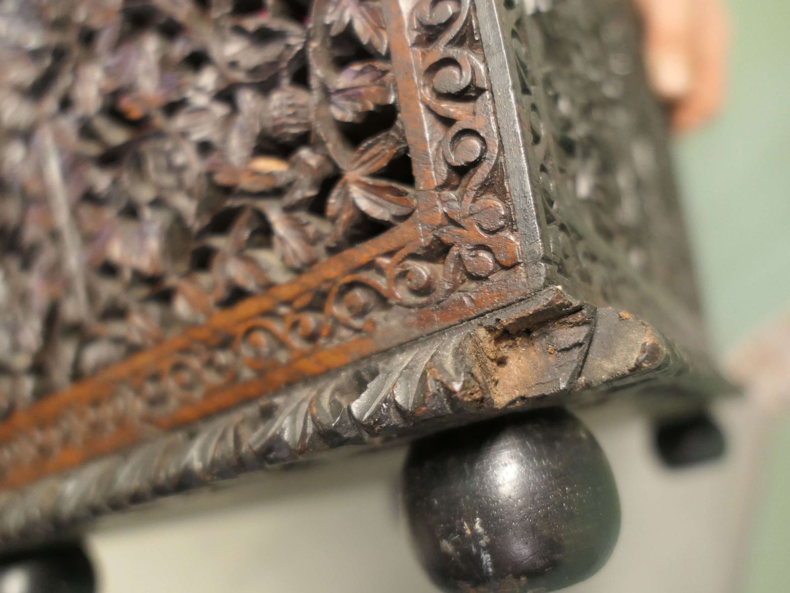 Anglo Indian Profusely Carved Sewing Box Foot Stool A Very Attractive Piece photo vintage