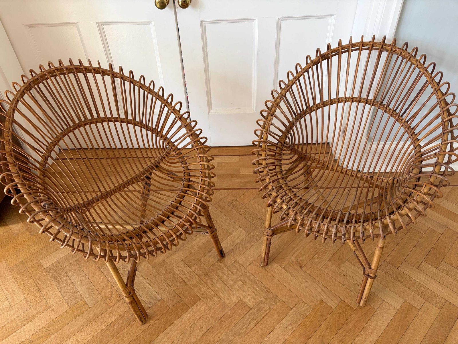 Franco Albini Pair Rattan Hoop Chairs 1950s Italian photo furniture