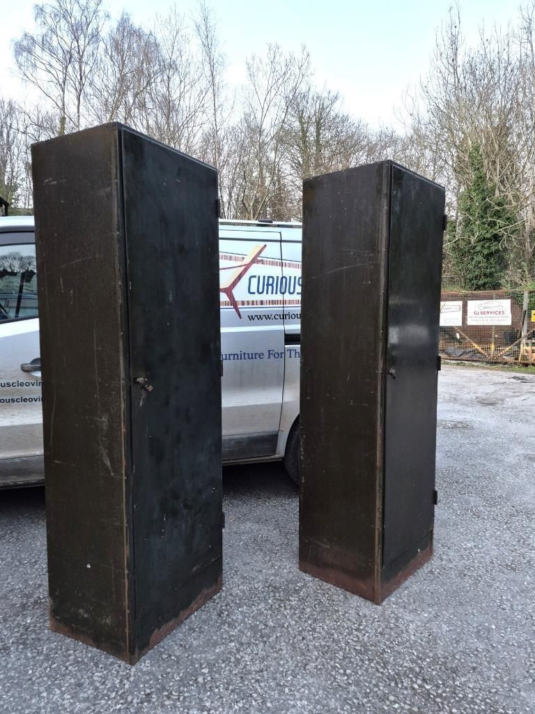 Pair Of Vintage Roneo Mid Century Industrial Filing Locker Cabinets Green Metal photo Furniture