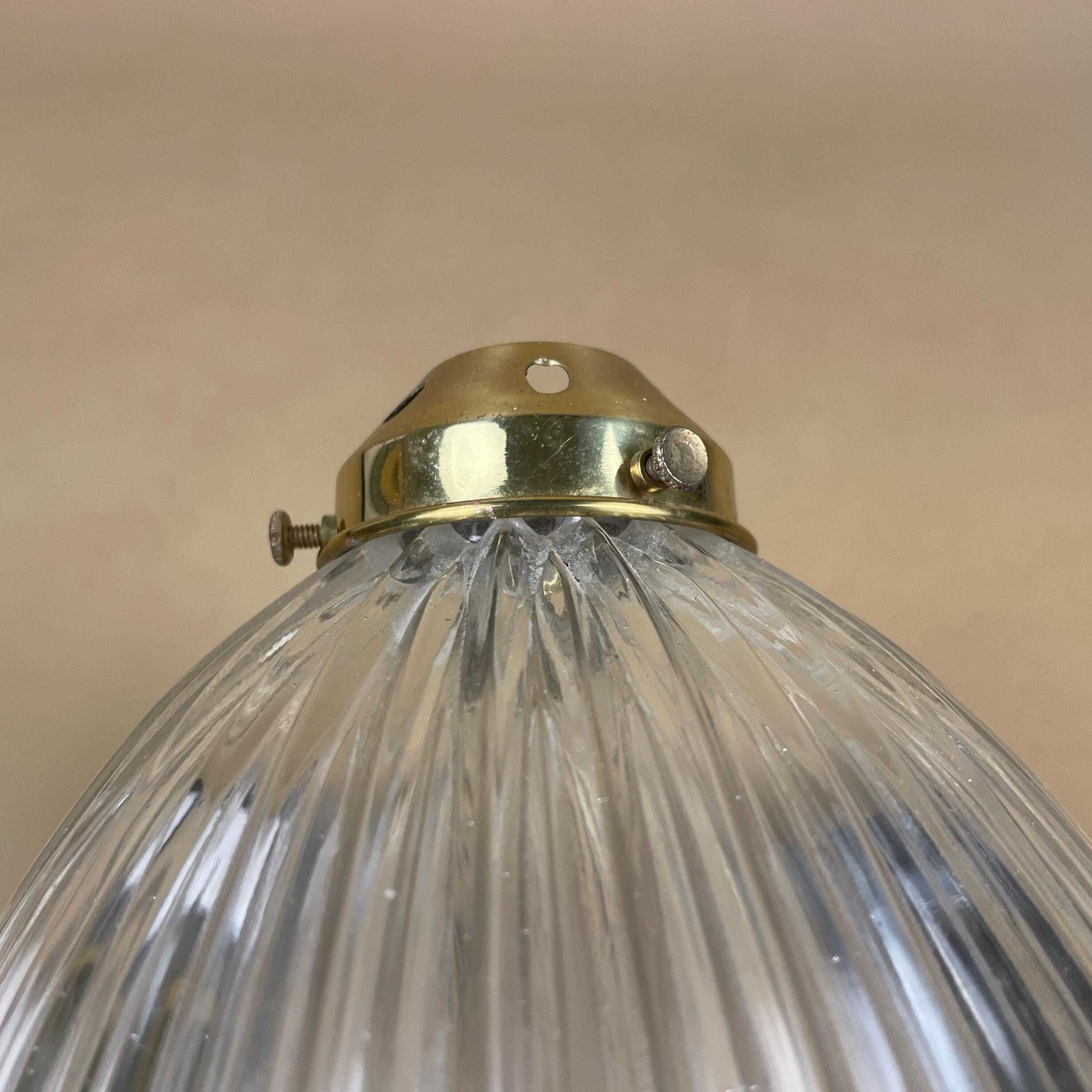 Glass Ceiling Lamp Shade Clear Textured Lampshade Tiffany Lightshade Light Patterned Pendant Art Deco Ribbed Scalloped Gold Fitting photo vintage