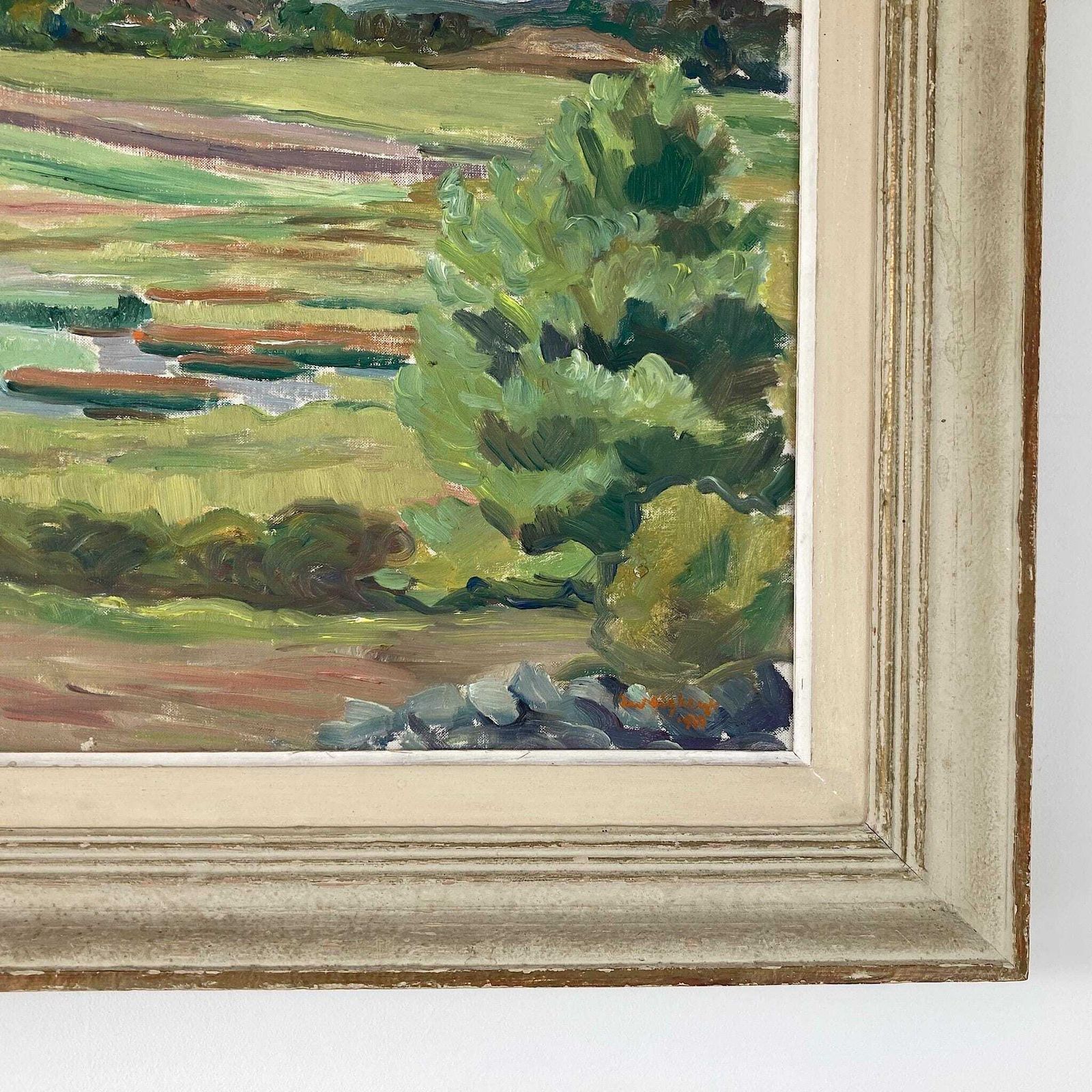 Summer Fields Landscape   Large Vintage Scandinavian Original Oil On Board Painting Dated 1939 photo vintage