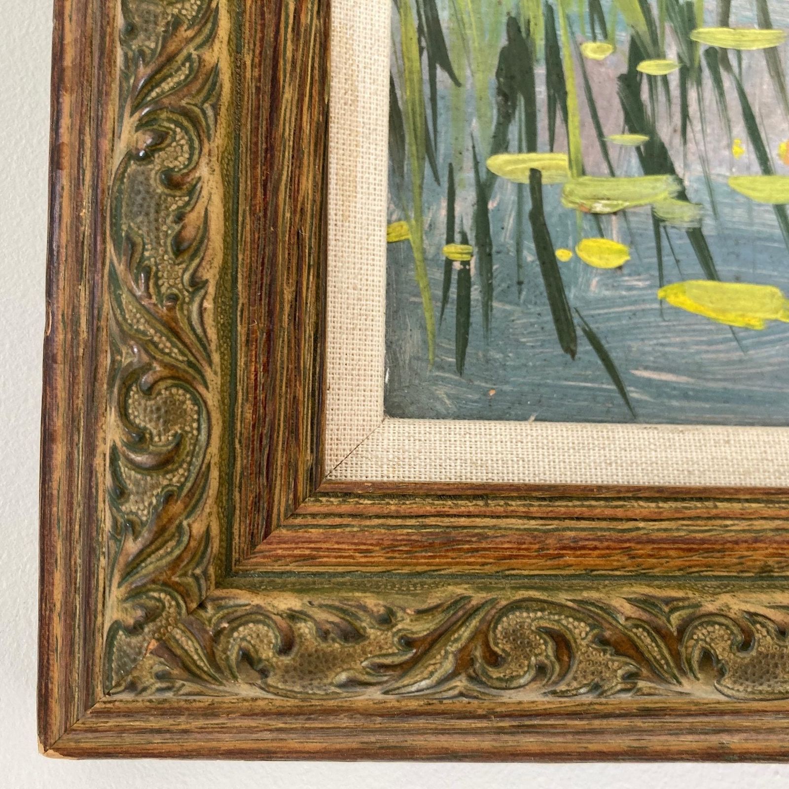 Waterlilies   Small Antique Original European Impressionist Oil Painting Of A River Scene photo buy