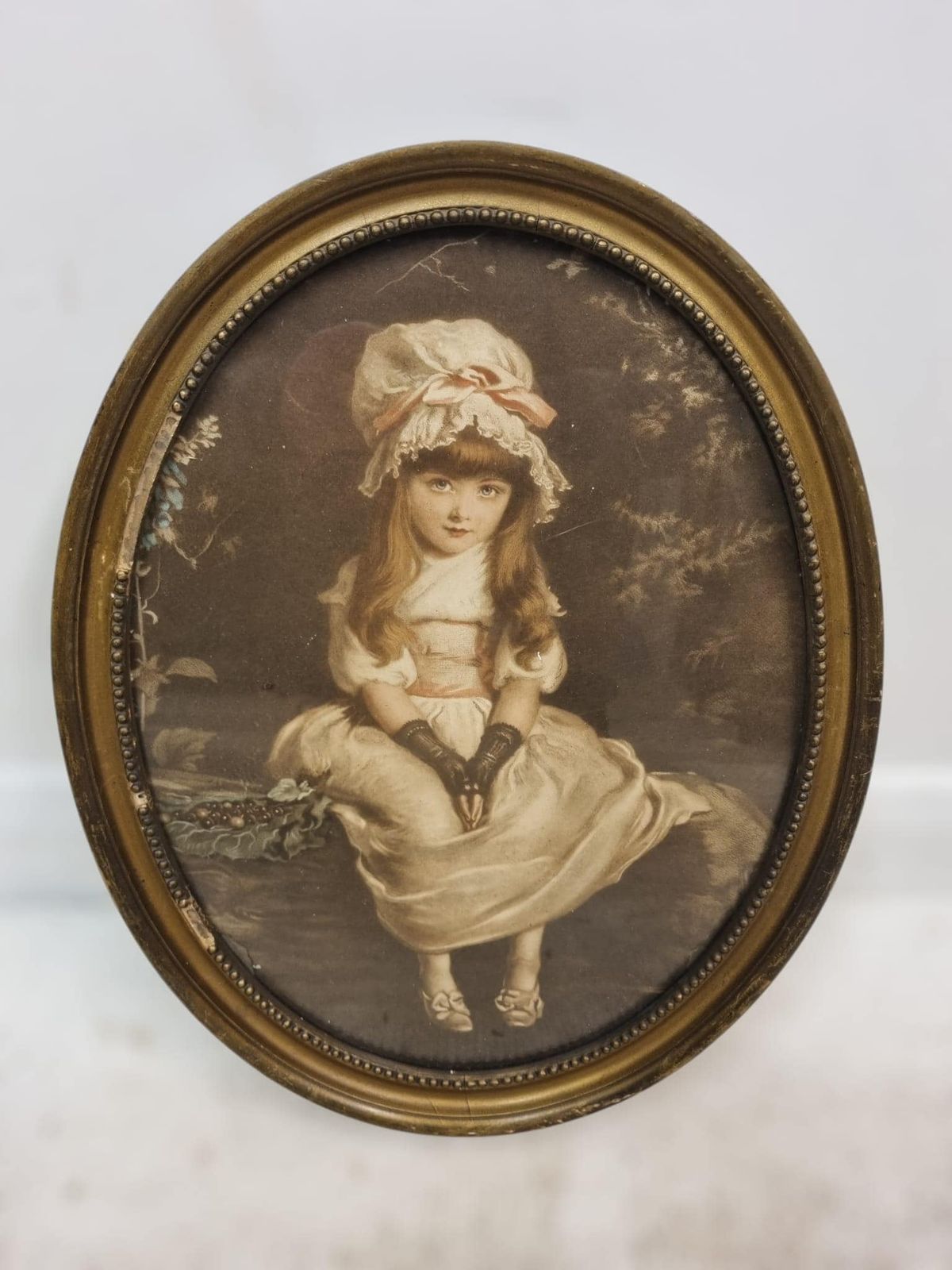Antique Oval Portrait Of A Young Girl / Framed Print / C.1910