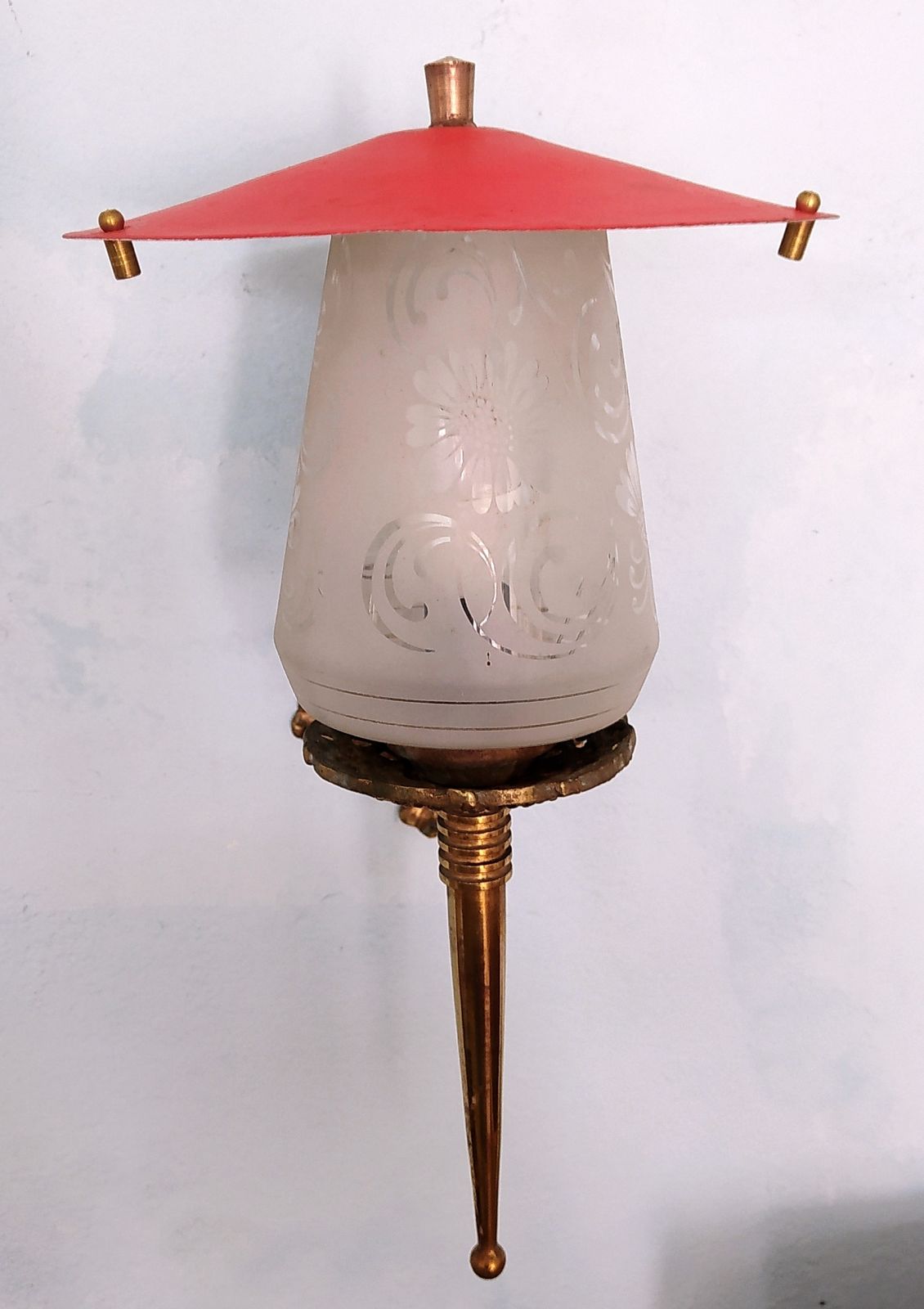 1930's Art Nouveau Brass And Etched Glass Wall Lights. photo buy