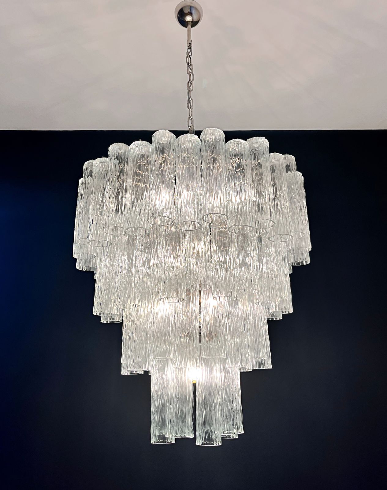 photo for sale Huge Murano Glass Tiered Chandelier   80 Glasses   Transparent Corteccia Glass Tube