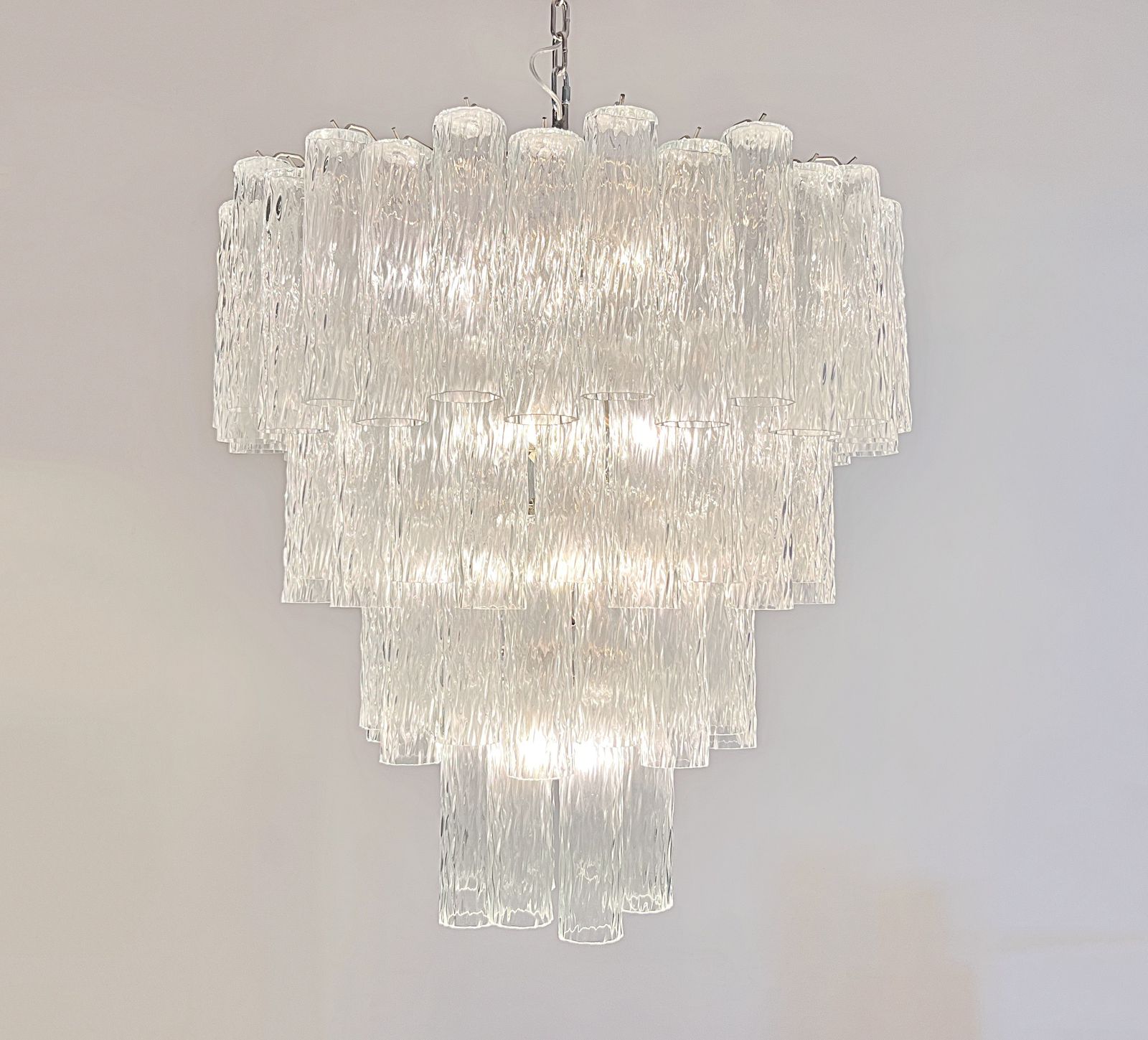 photo vinterior Huge Murano Glass Tiered Chandelier   80 Glasses   Transparent Corteccia Glass Tube