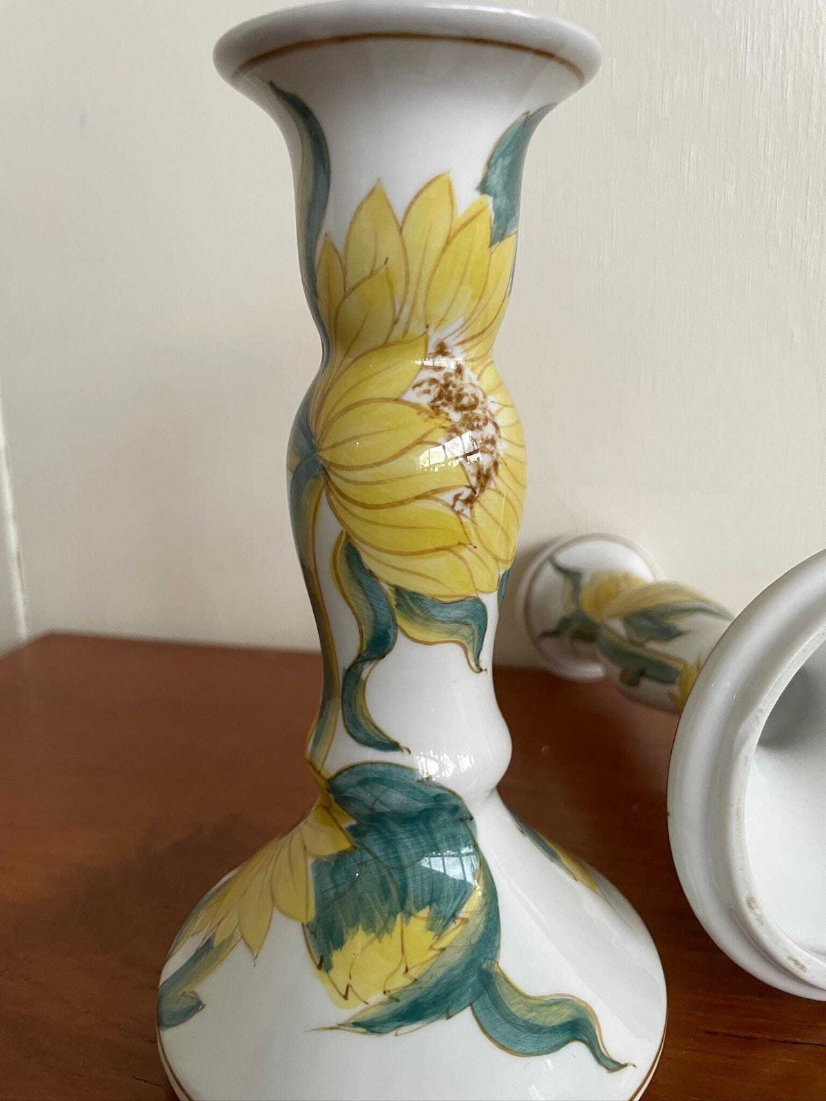 photo furniture Pair Of Hand Painted Ceramic Candlesticks With Sunflower Floral Illustrations