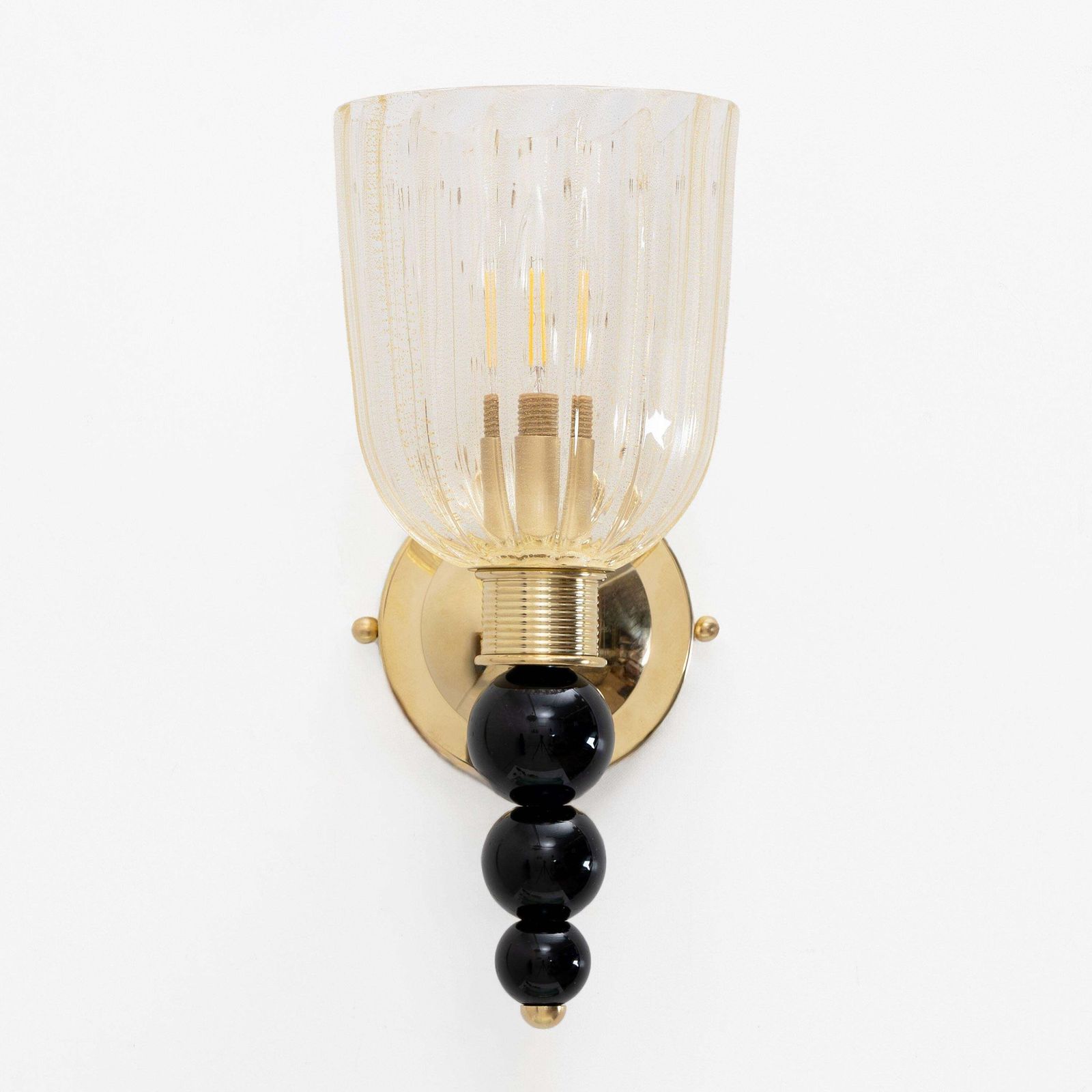 Pair Of Italian Murano Glass Wall Sconces With Gold Dust Inclusions And Brass photo 2864.0