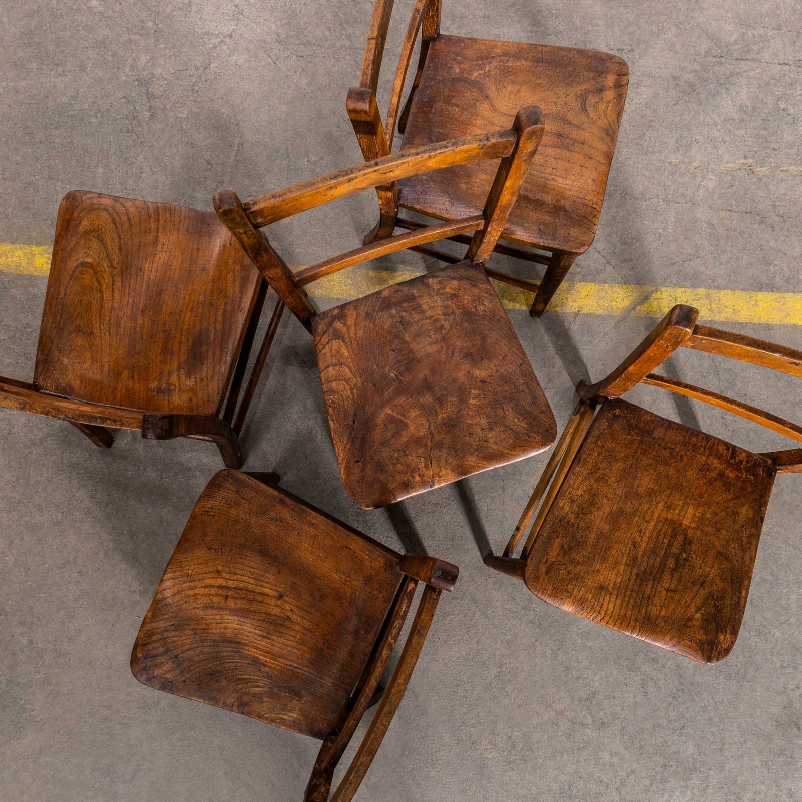1940’s English Solid Ash And Elm Children’s Chapel Chairs – Set Of Five photo for sale