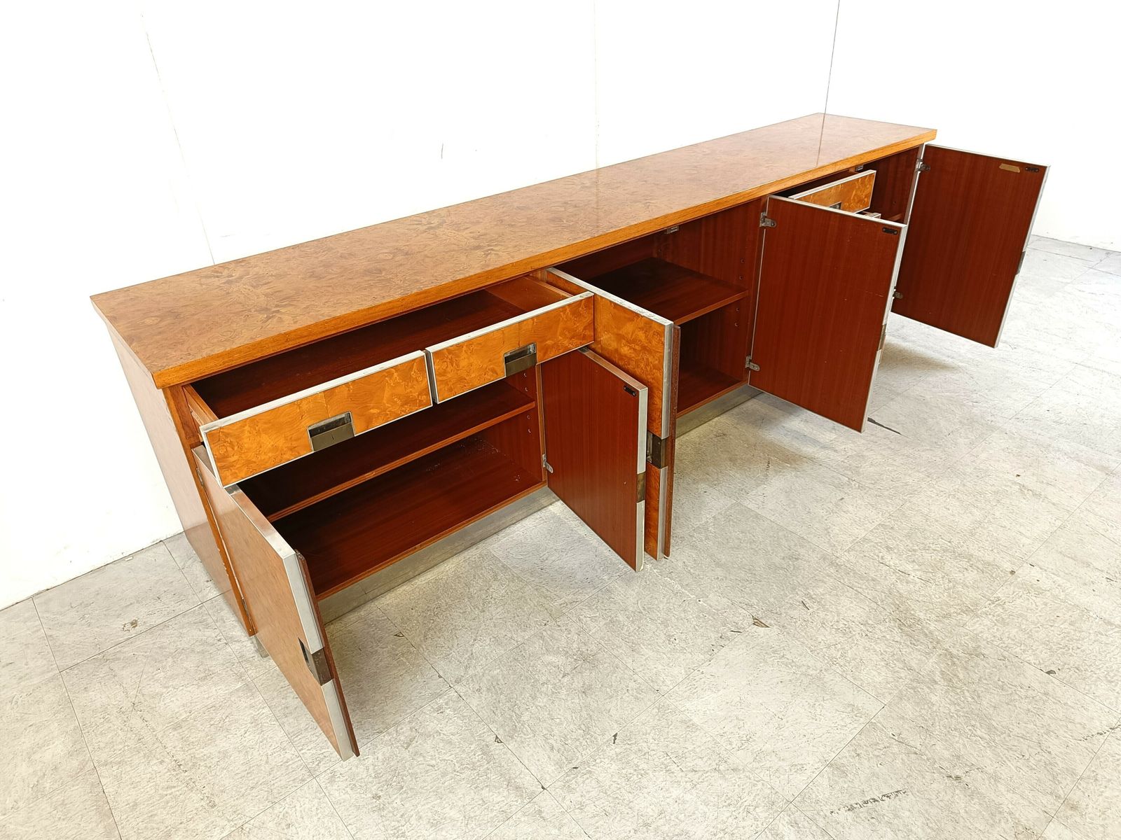 Vintage Italian Burl Wood Credenza, 1970s photo for sale