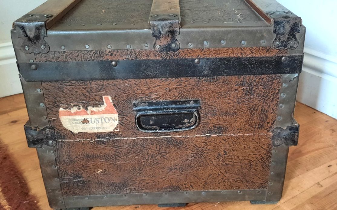 Vintage Wooden Chest Trunk Box Metal Pine Rectangle Coffee Table Wood photo vinterior