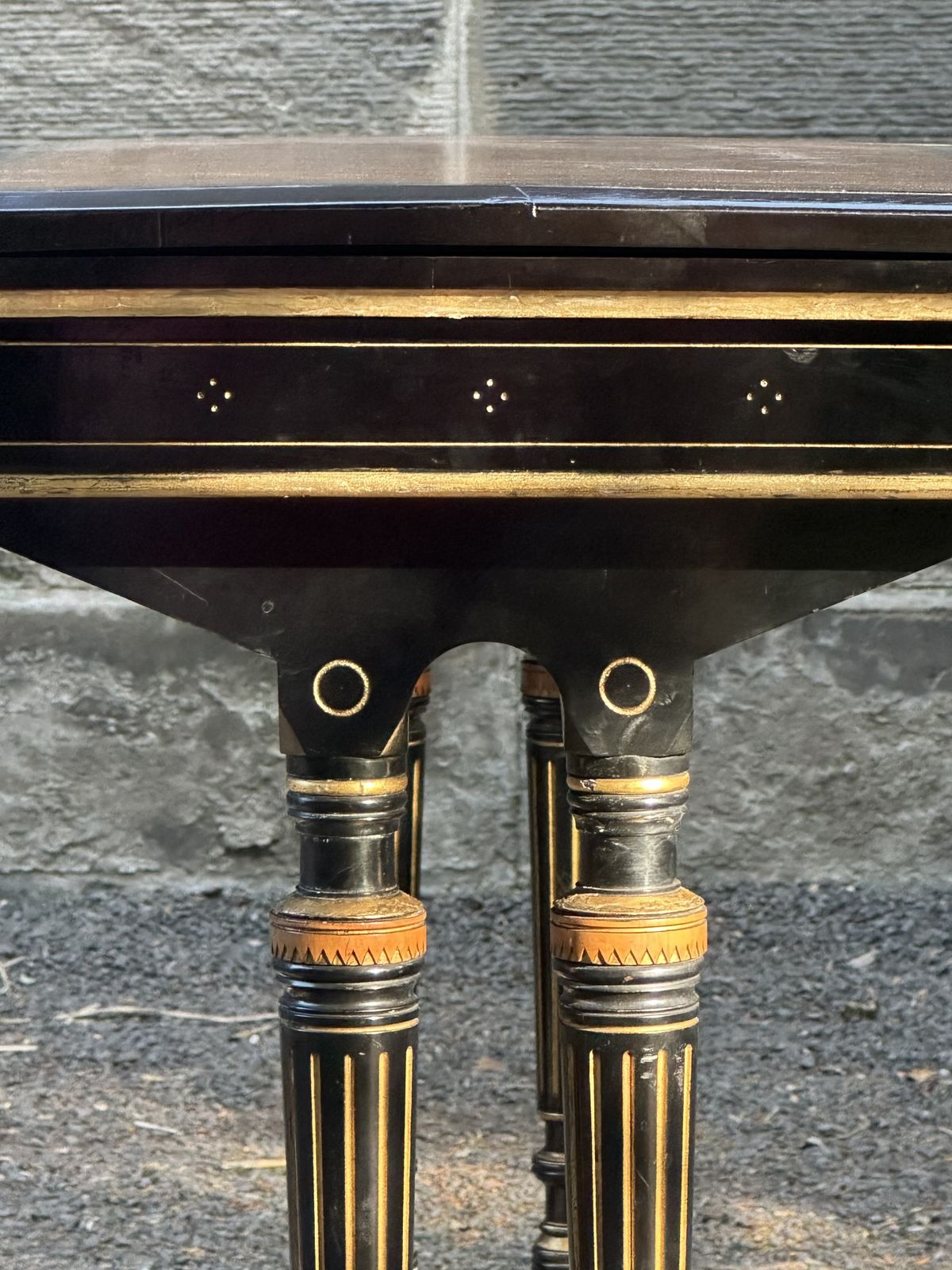 Furniture Lamb Of Manchester: An Ebonised, Amboyna And Parcel Gilt Card Table C.1875 photo