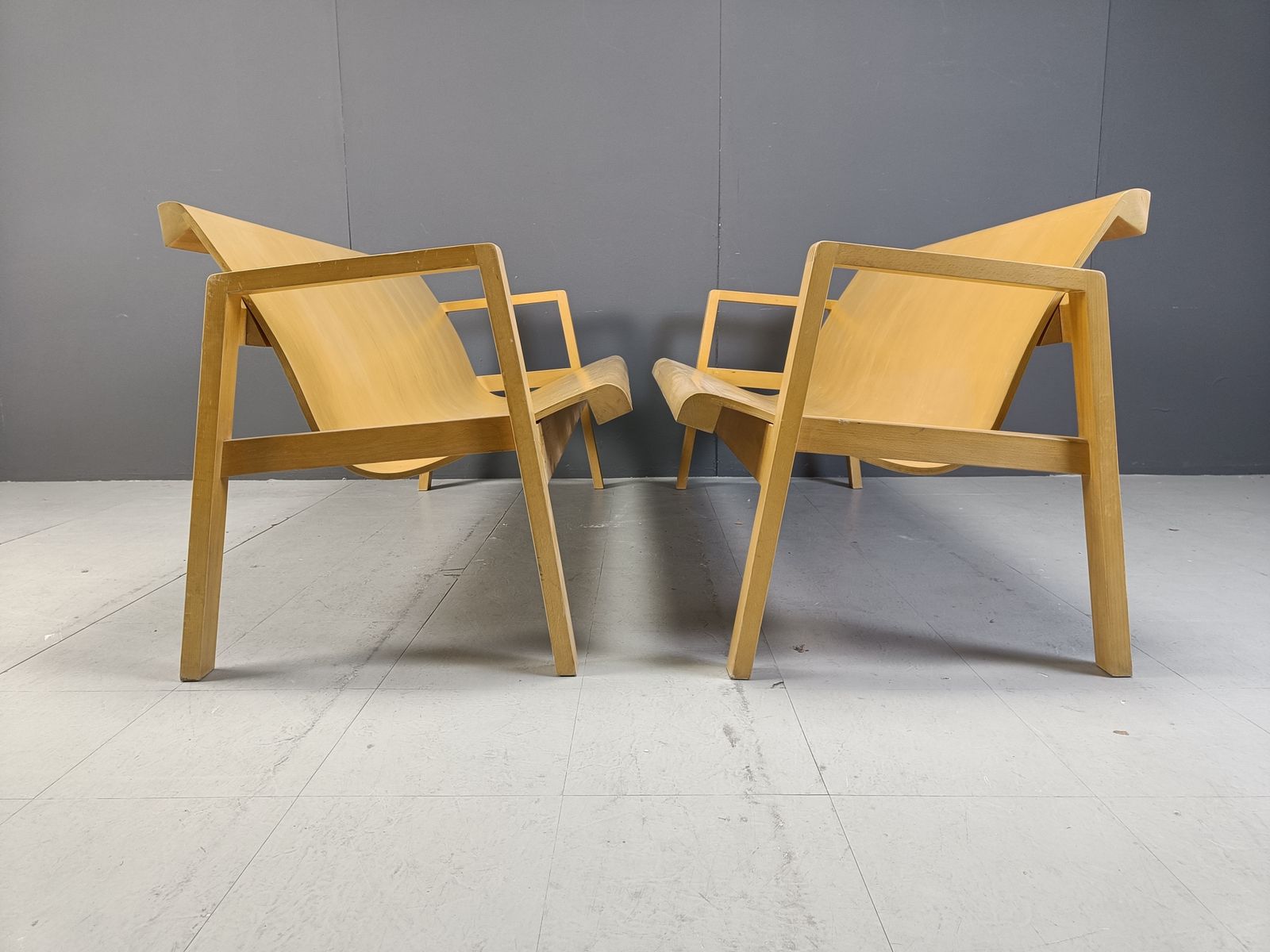 Mid Century Plywood Benches In The Manner Of Alvar Aalto, 1960   Set Of 2 photo for sale