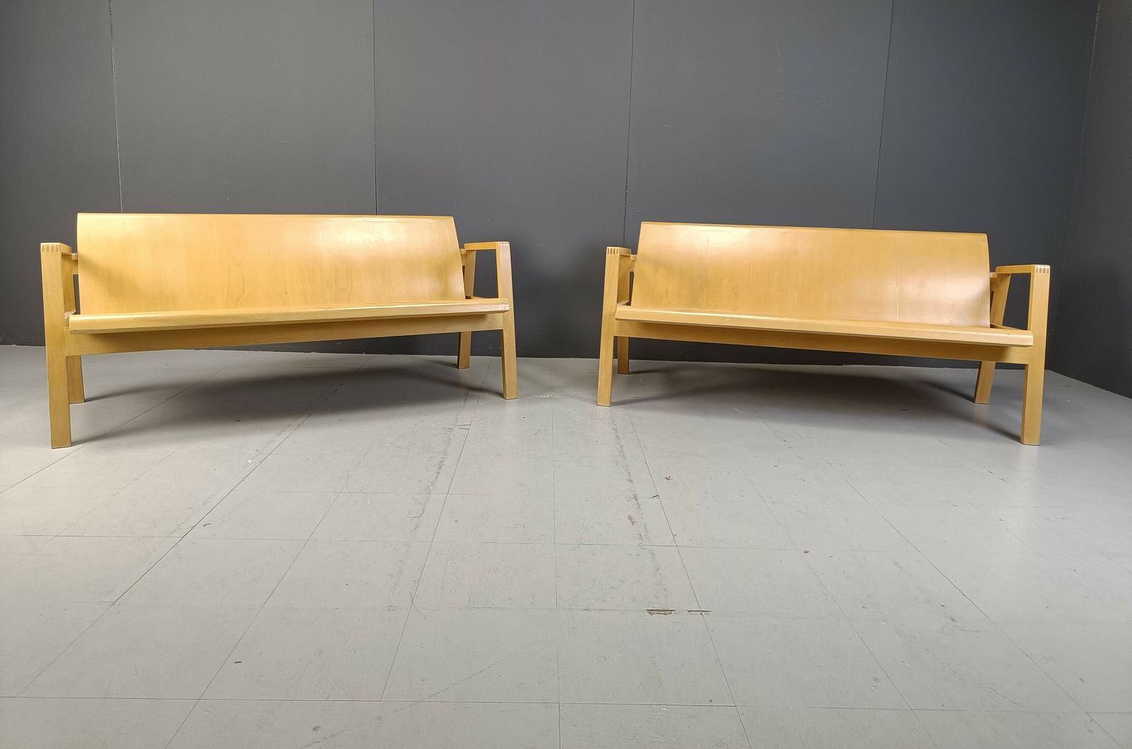 Mid Century Plywood Benches In The Manner Of Alvar Aalto, 1960   Set Of 2 photo Furniture
