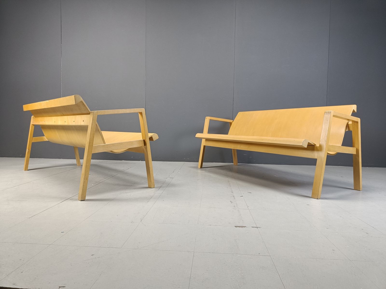 Mid Century Plywood Benches In The Manner Of Alvar Aalto, 1960   Set Of 2 photo vinterior