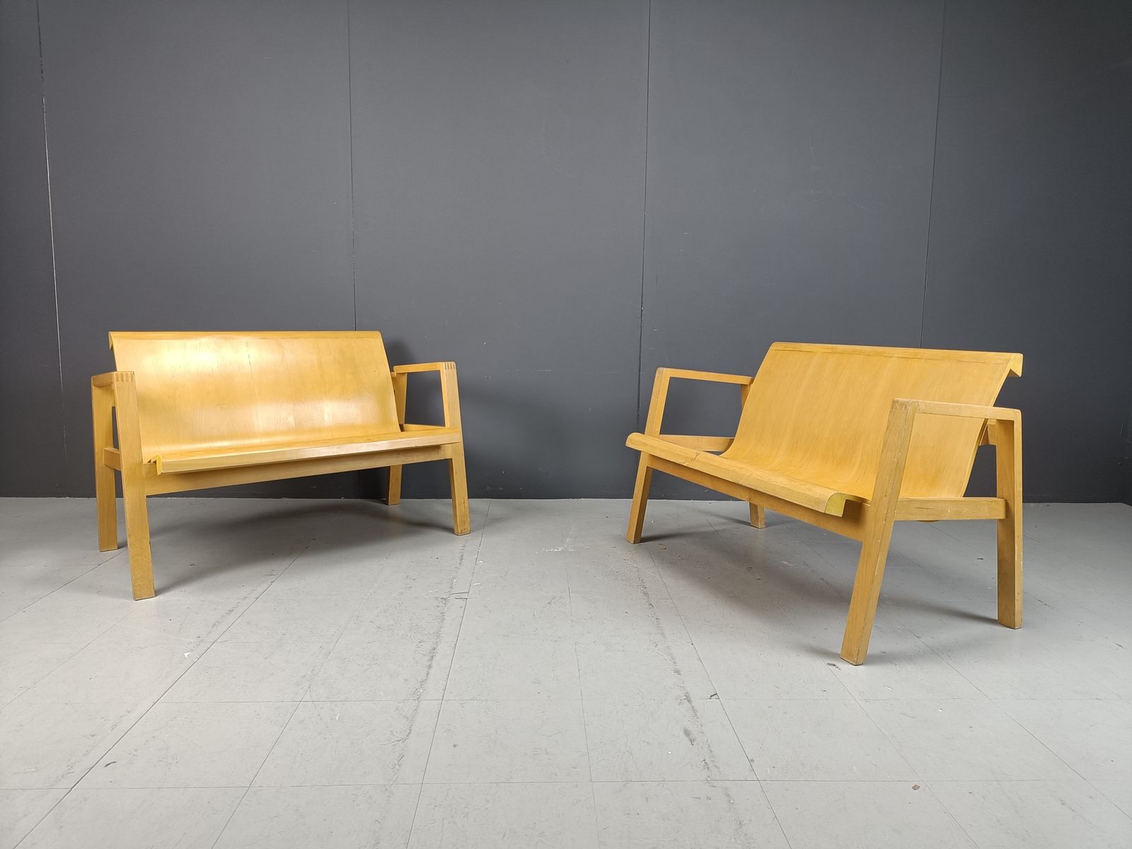 Mid Century Plywood Benches In The Manner Of Alvar Aalto, 1960   Set Of 2