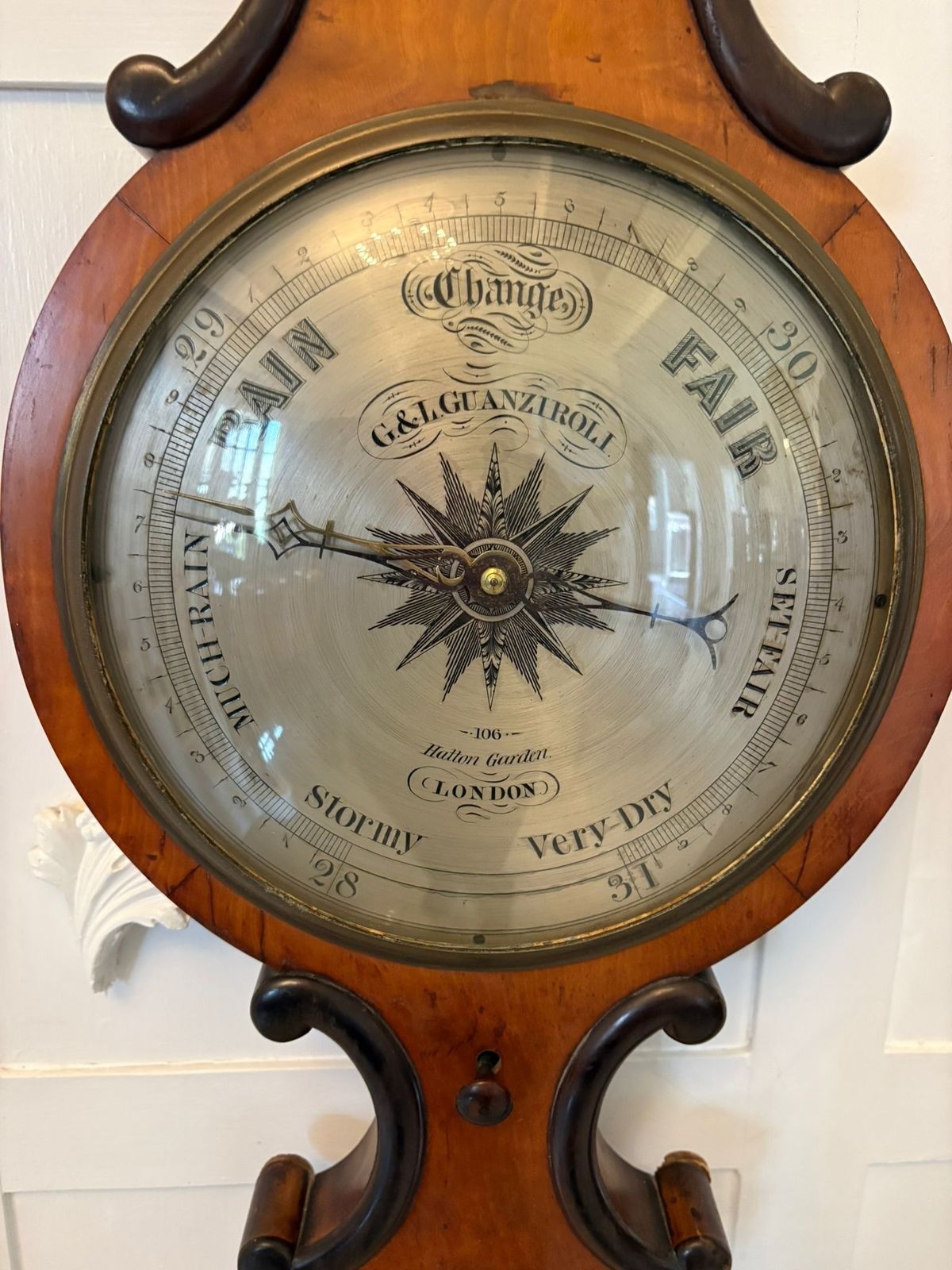 Antique 19th Century English Walnut Wheel Barometer By G & L Guanziroli London photo for sale