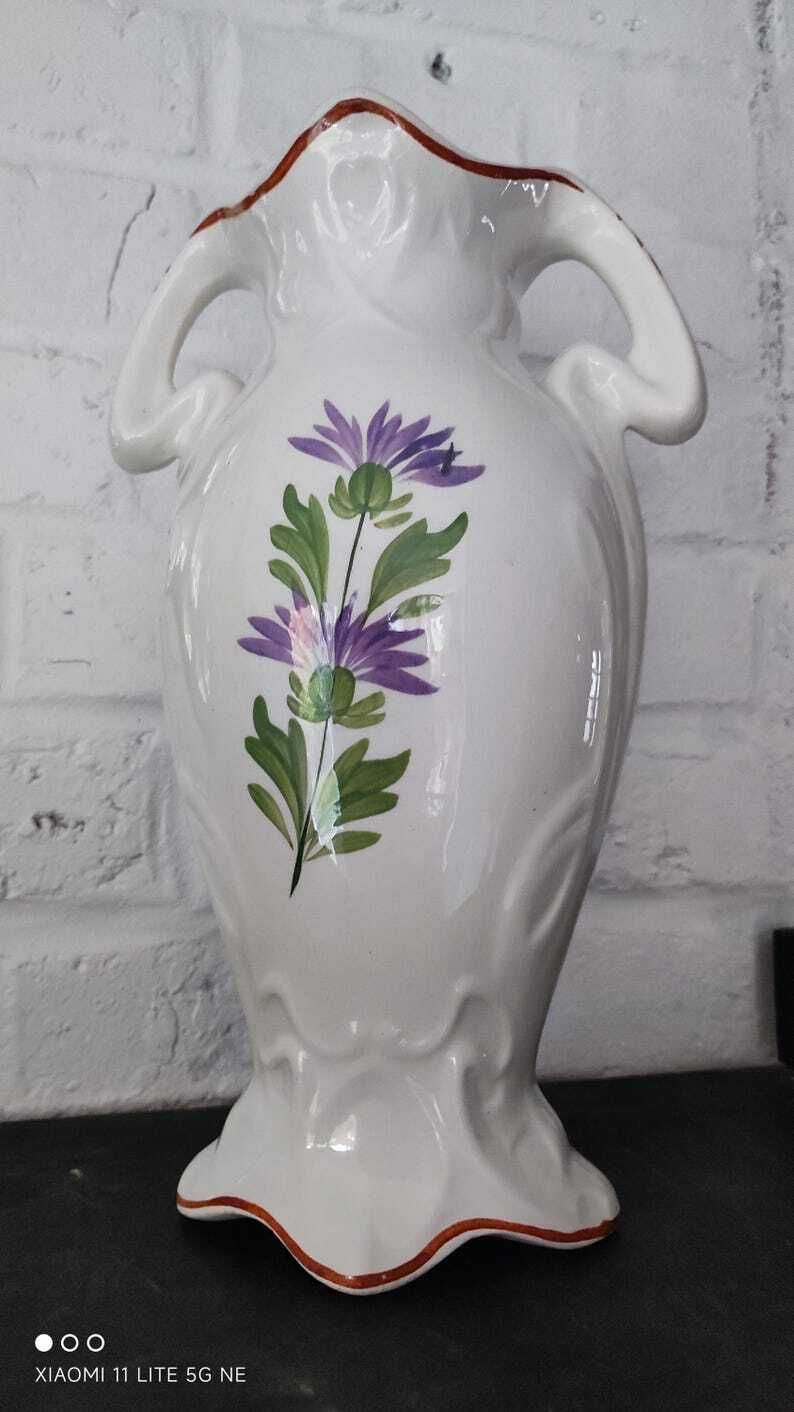 French Art Nouveau Floral Vase In White Earthenware, Saint Amand photo 180.0