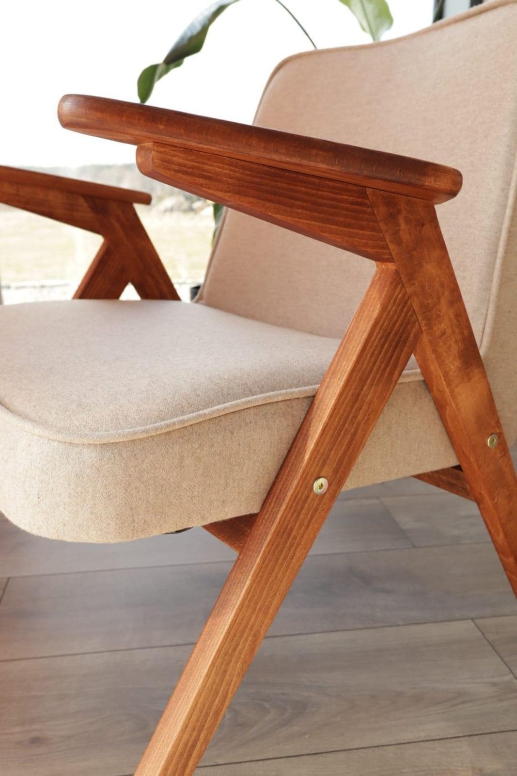 Vintage Lounge Chair Beige Wool Upholstery, Scandinavian Design photo vinterior