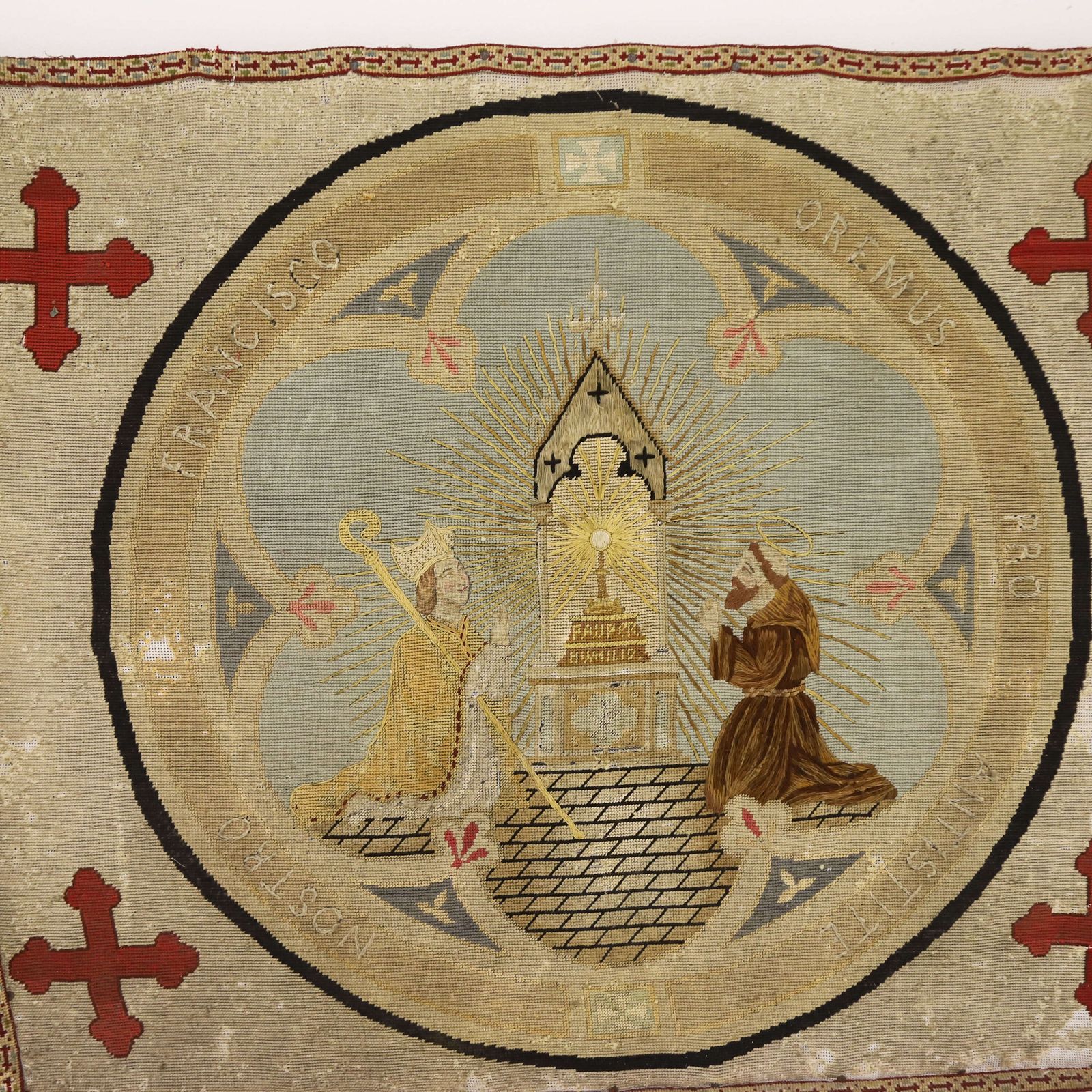 Pair Of Religious Needlepoint Tapestries   Dedicated To St France & The Poor Clares Orders photo Art