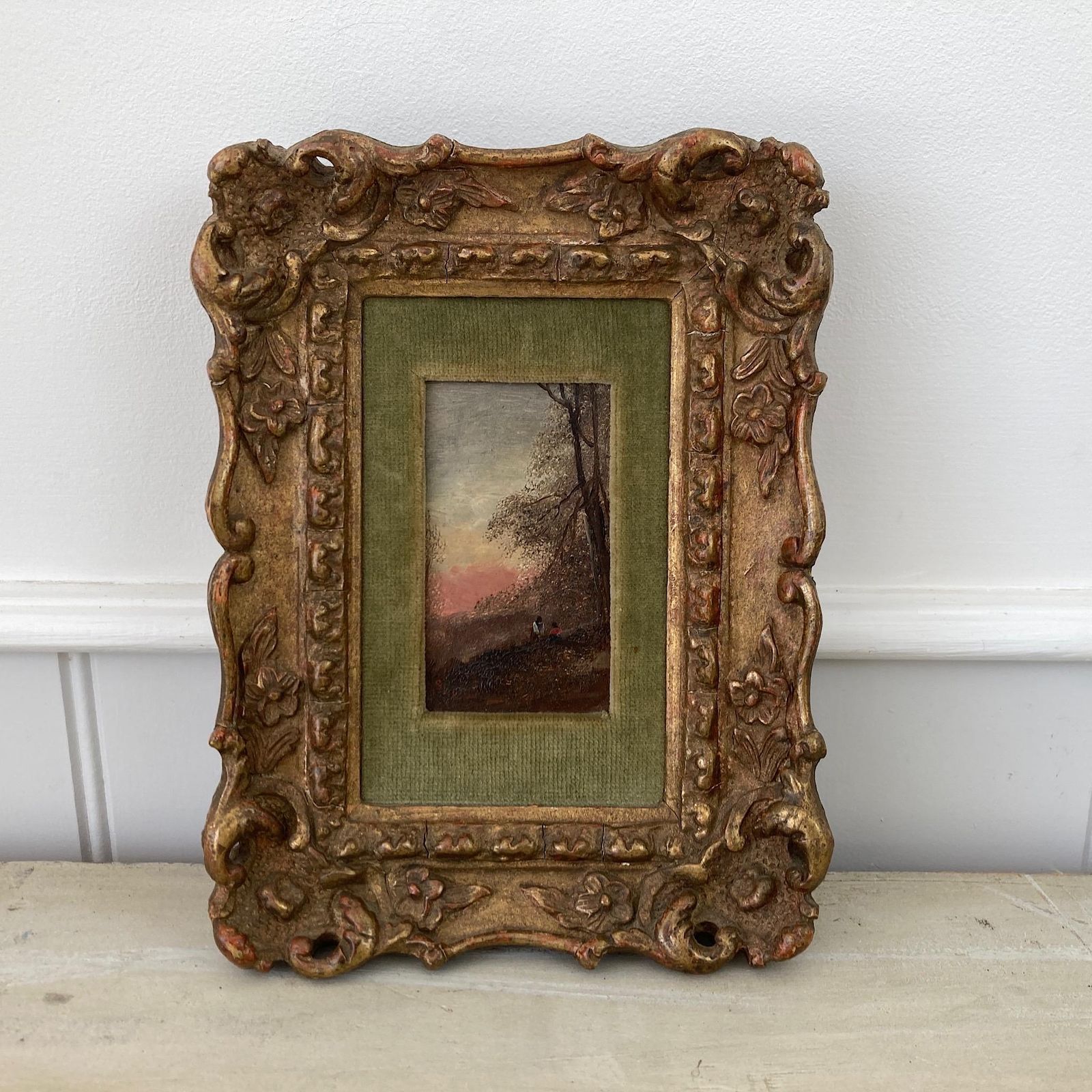 Gathering Wood   Antique Miniature Original Oil Painting   British Artist photo Art