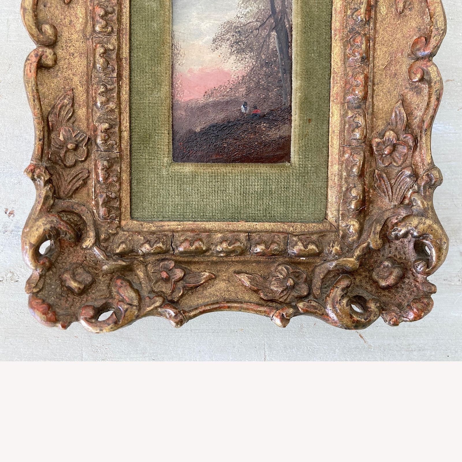 Gathering Wood   Antique Miniature Original Oil Painting   British Artist photo 320.0
