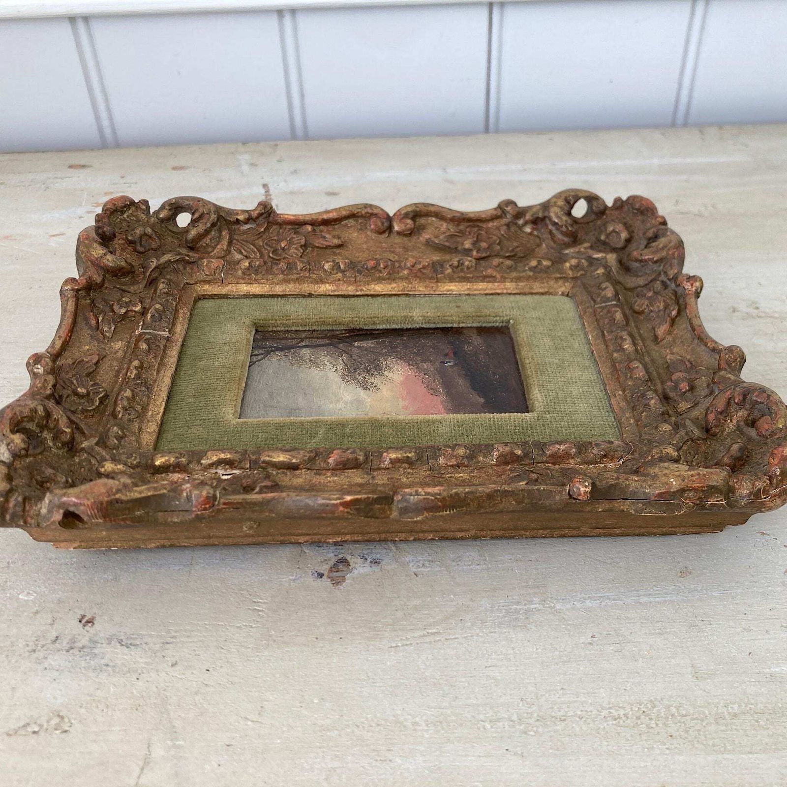Gathering Wood   Antique Miniature Original Oil Painting   British Artist photo vinterior