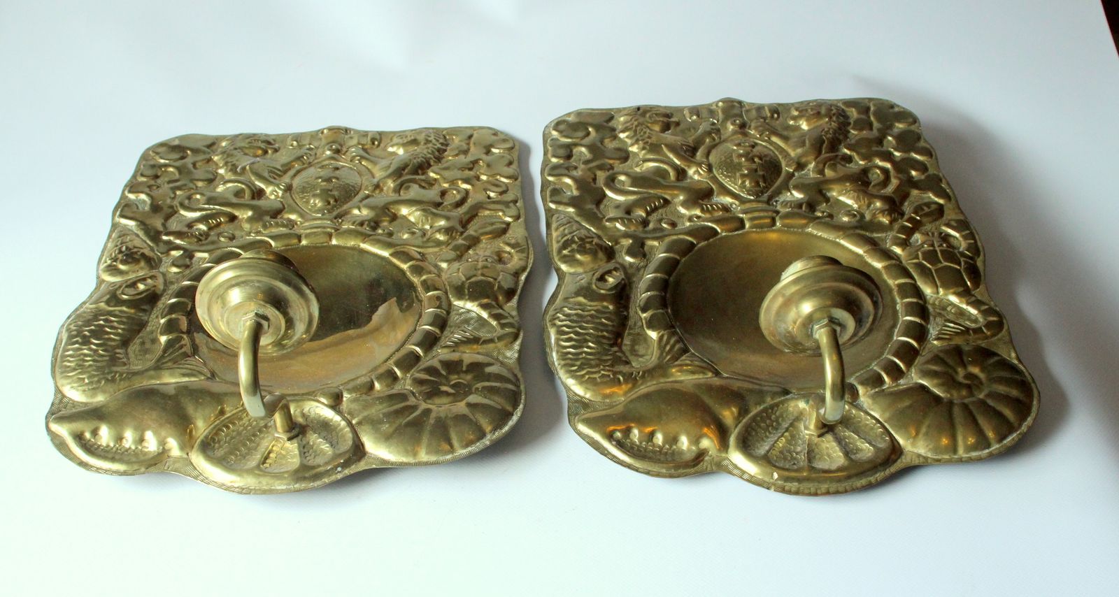 Large Brass Wall Plates With Candle Stick   Set Of 2   Vintage From The 60s photo furniture