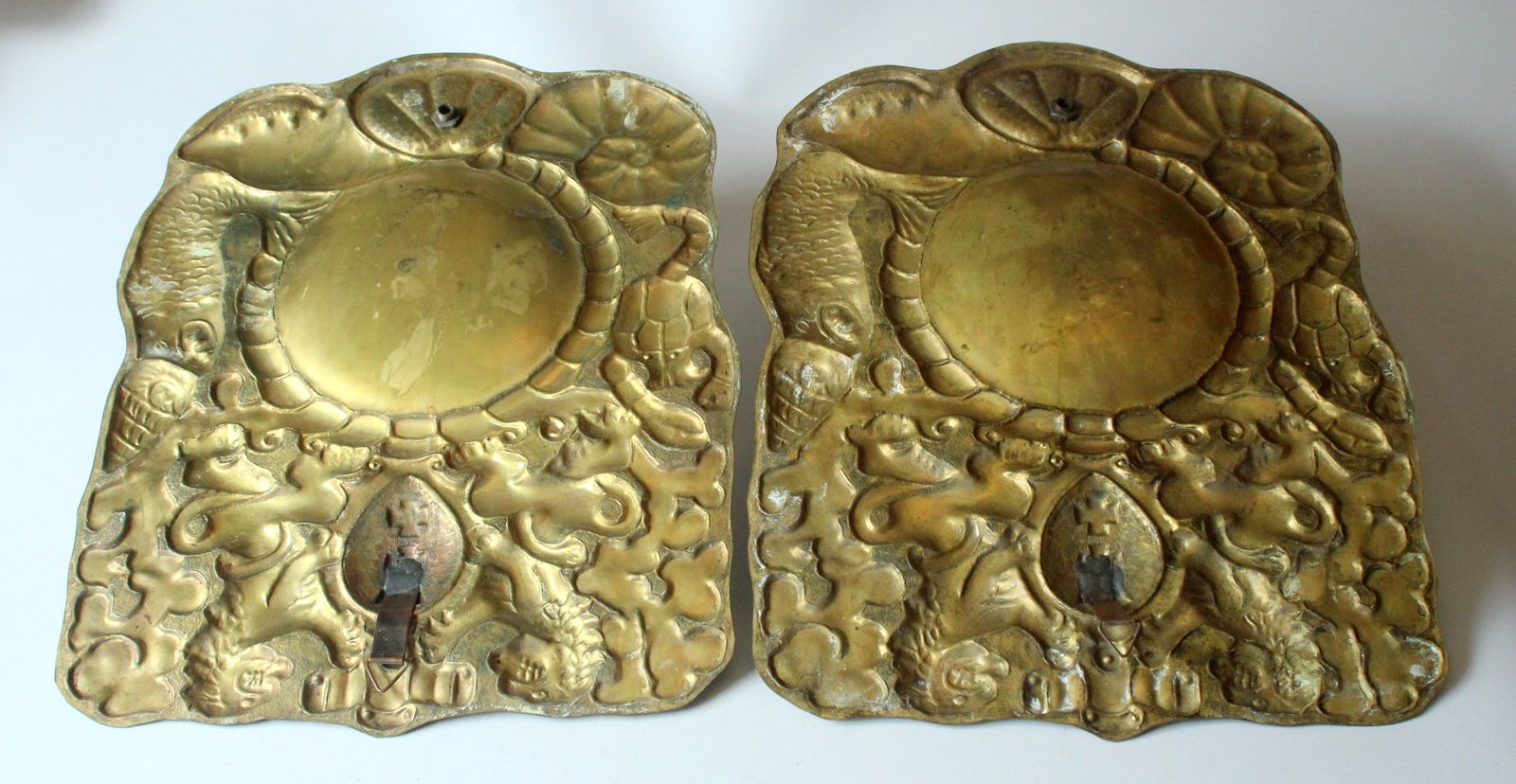 Large Brass Wall Plates With Candle Stick   Set Of 2   Vintage From The 60s photo 143.0