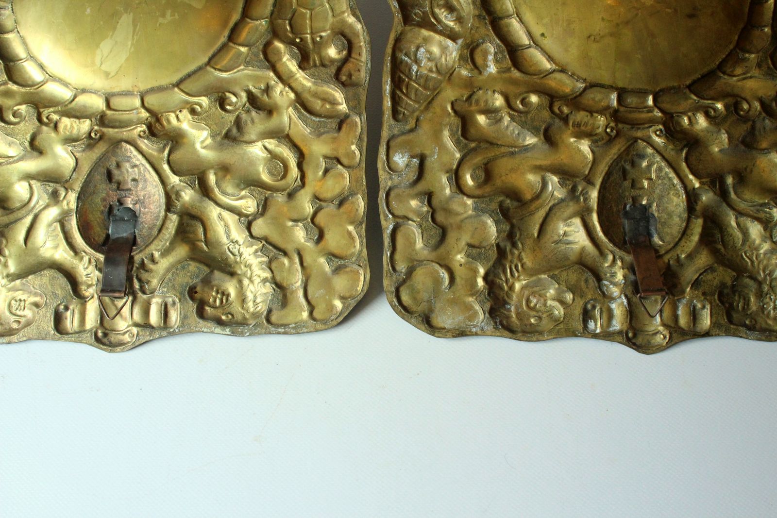 Large Brass Wall Plates With Candle Stick   Set Of 2   Vintage From The 60s photo vinterior